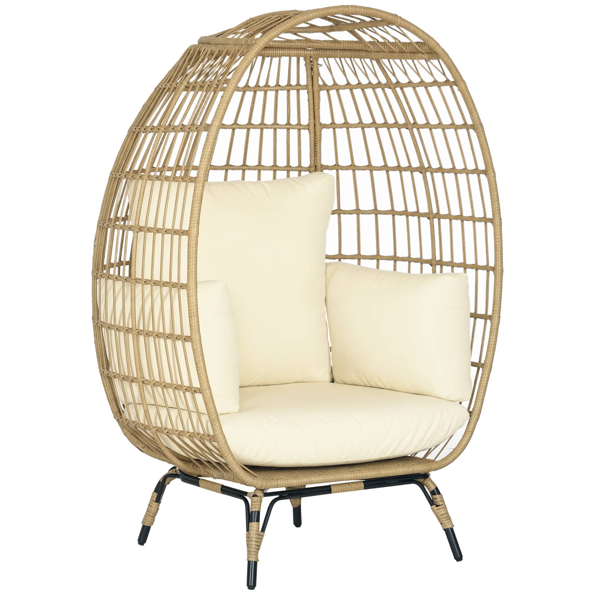 PANGIVO - Fauteuil corbeille résine tressée kaki et beige 105 x 90 x 148 cm - PANGIVO