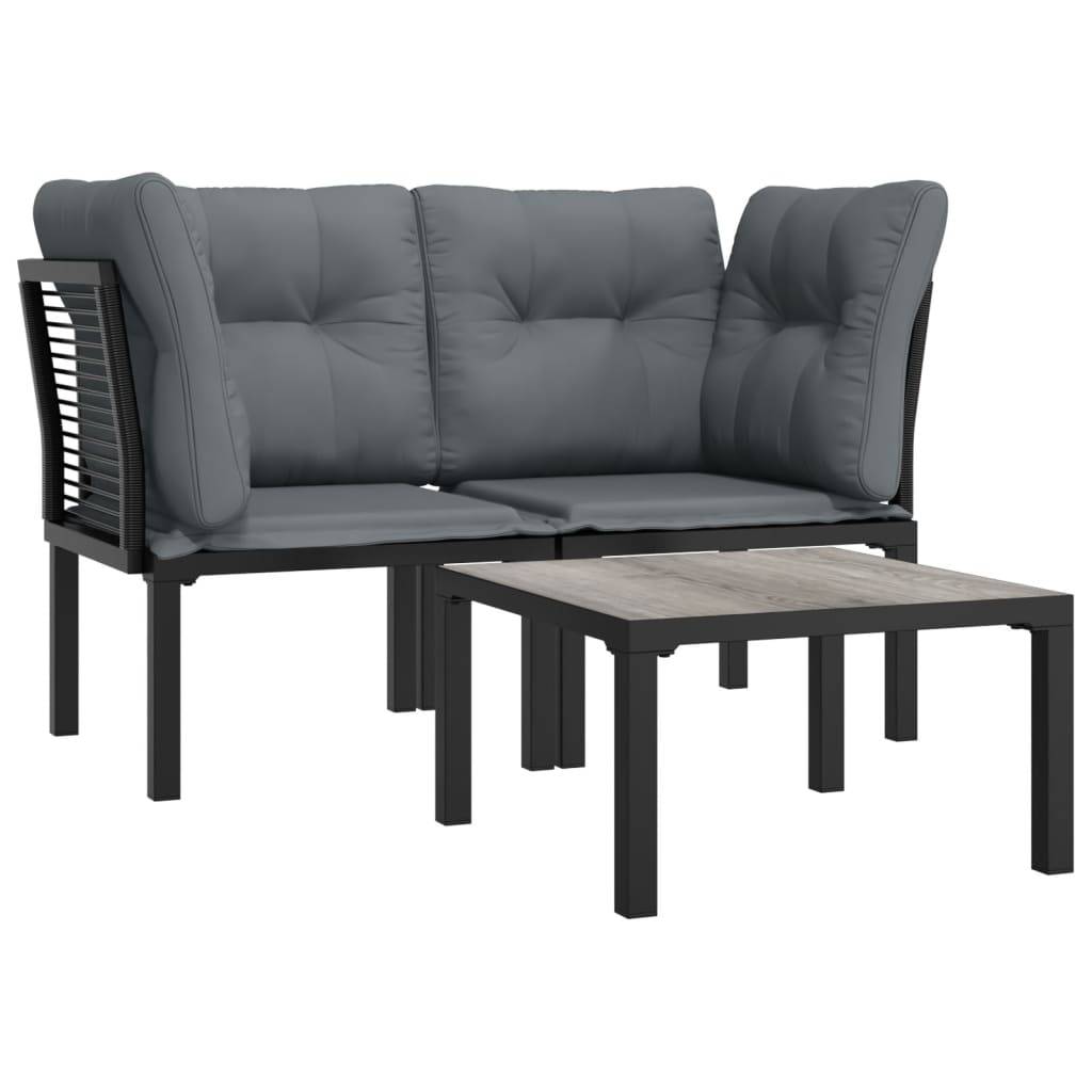 Salon de jardin 3 pcs | Mobilier d'extérieur noir et gris résine tressée Maison Chic - Image 3