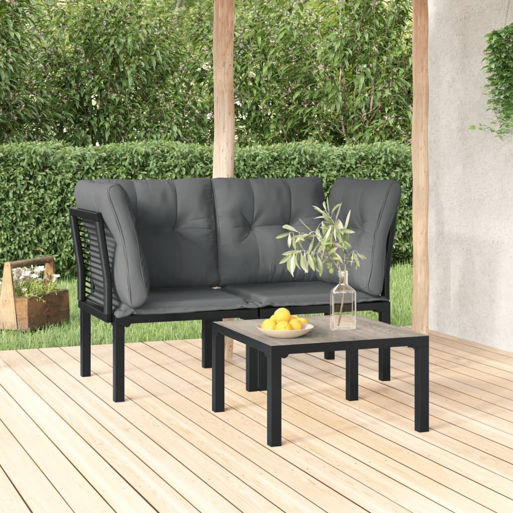 Salon de jardin 3 pcs | Mobilier d'extérieur noir et gris résine tressée Maison Chic - Image 2