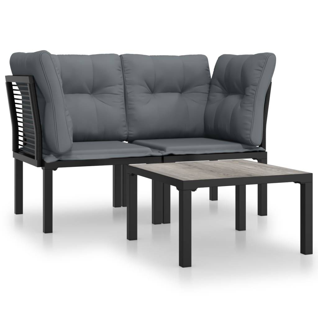 Salon de jardin 3 pcs | Mobilier d'extérieur noir et gris résine tressée Maison Chic - Image 1