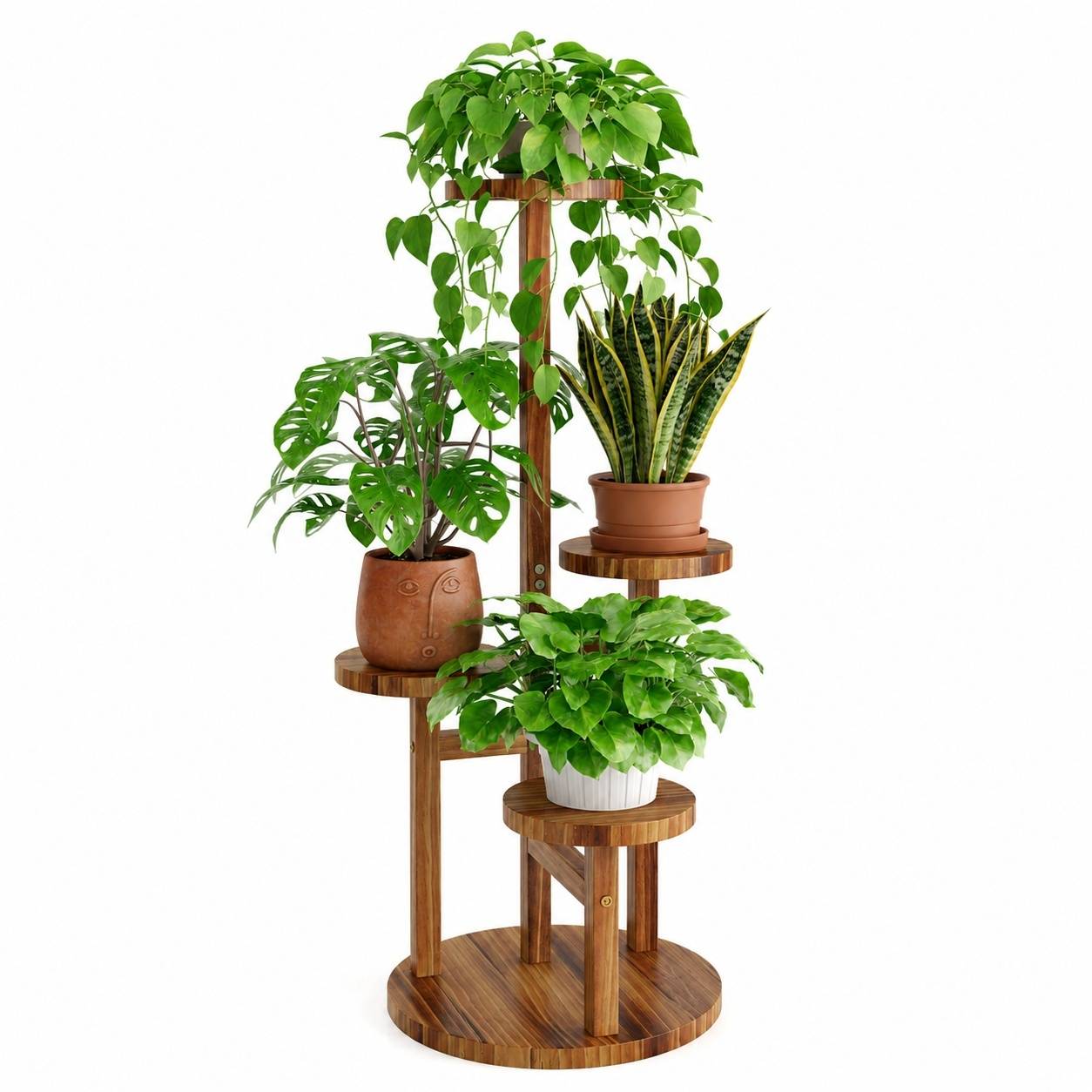 Étagère à Plantes en Bois 4 Niveaux Stable Espace Élégant Intérieur Extérieur - Image 1