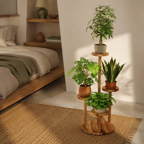 Étagère à Plantes en Bois 4 Niveaux Stable Espace Élégant Intérieur Extérieur - Image 4