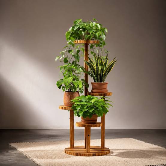 Étagère à Plantes en Bois 4 Niveaux Stable Espace Élégant Intérieur Extérieur - Image 6
