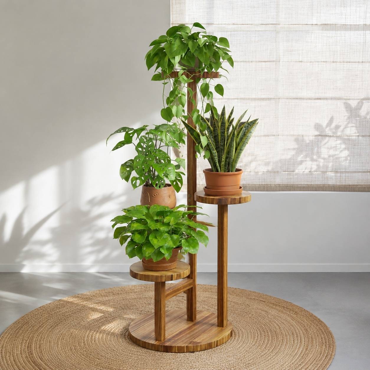 Étagère à Plantes en Bois 4 Niveaux Stable Espace Élégant Intérieur Extérieur - Image 5