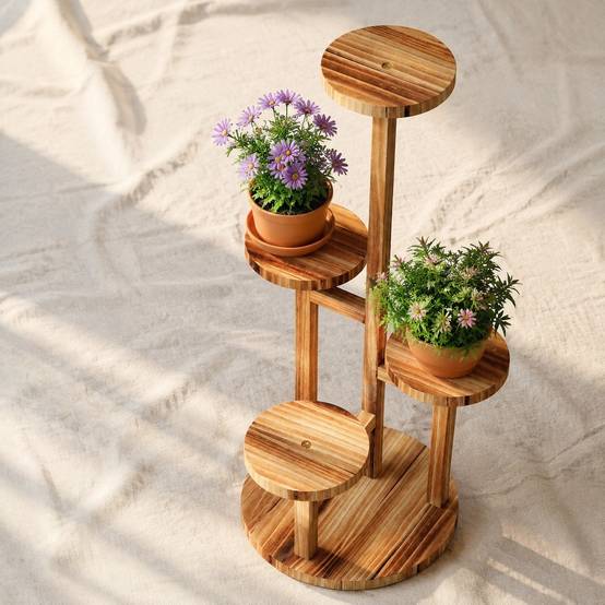 Étagère à Plantes en Bois 4 Niveaux Stable Espace Élégant Intérieur Extérieur - Image 3