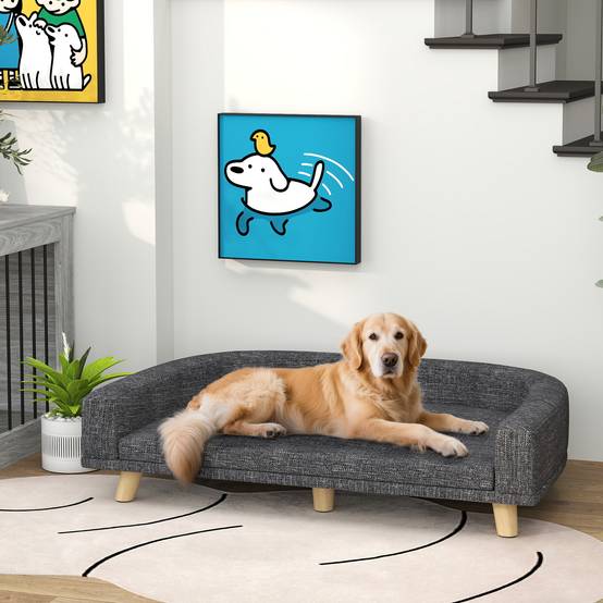 Grand canapé-lit surélevé pour chien avec coussin lavable et pieds en bois, capacité de charge de 30 kg, 98 x 67 x 25 cm, gris foncé - Image 3