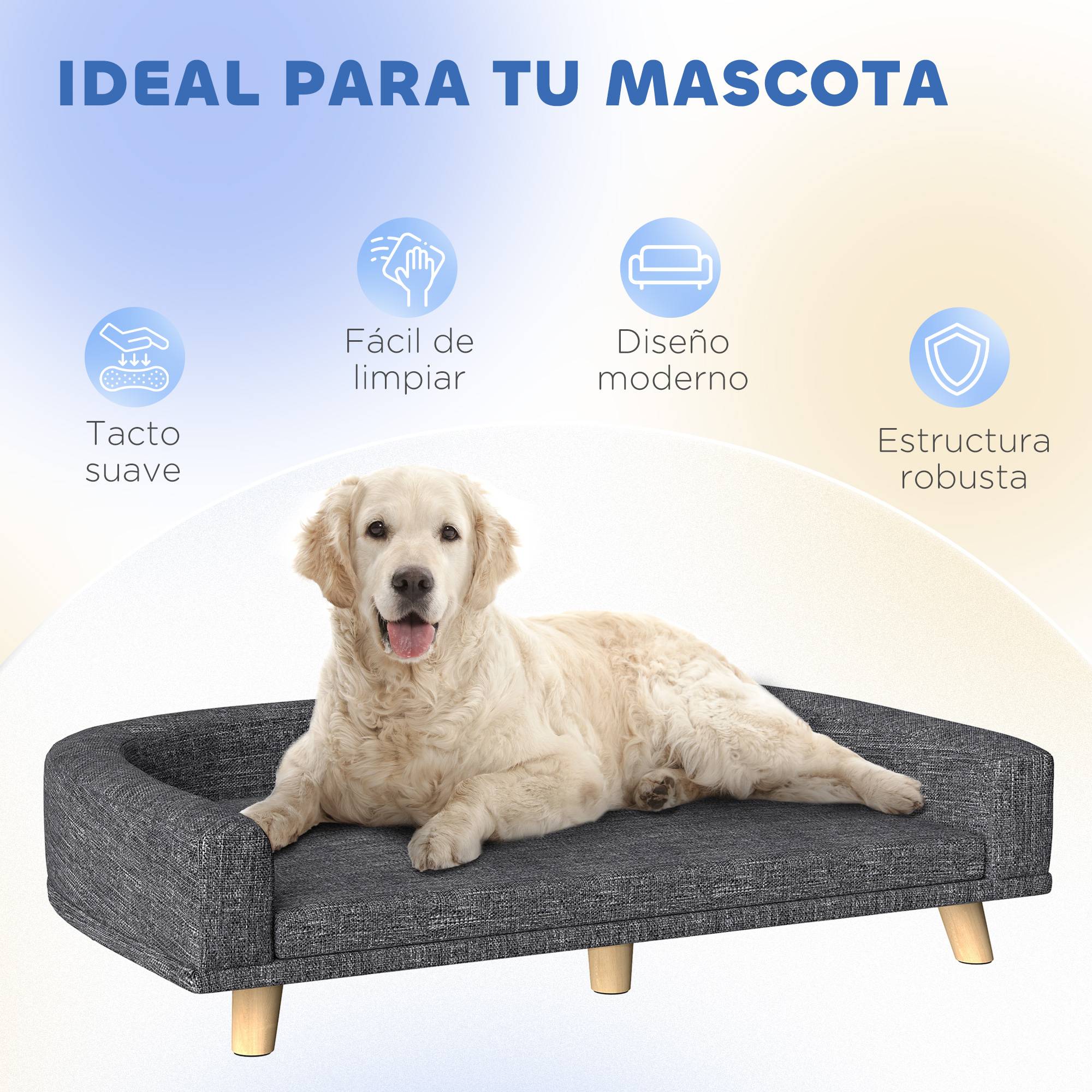 Grand canapé-lit surélevé pour chien avec coussin lavable et pieds en bois, capacité de charge de 30 kg, 98 x 67 x 25 cm, gris foncé - Image 9
