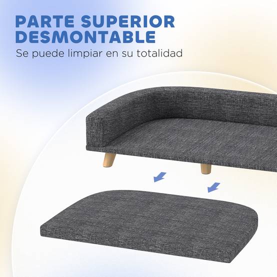 Grand canapé-lit surélevé pour chien avec coussin lavable et pieds en bois, capacité de charge de 30 kg, 98 x 67 x 25 cm, gris foncé - Image 7