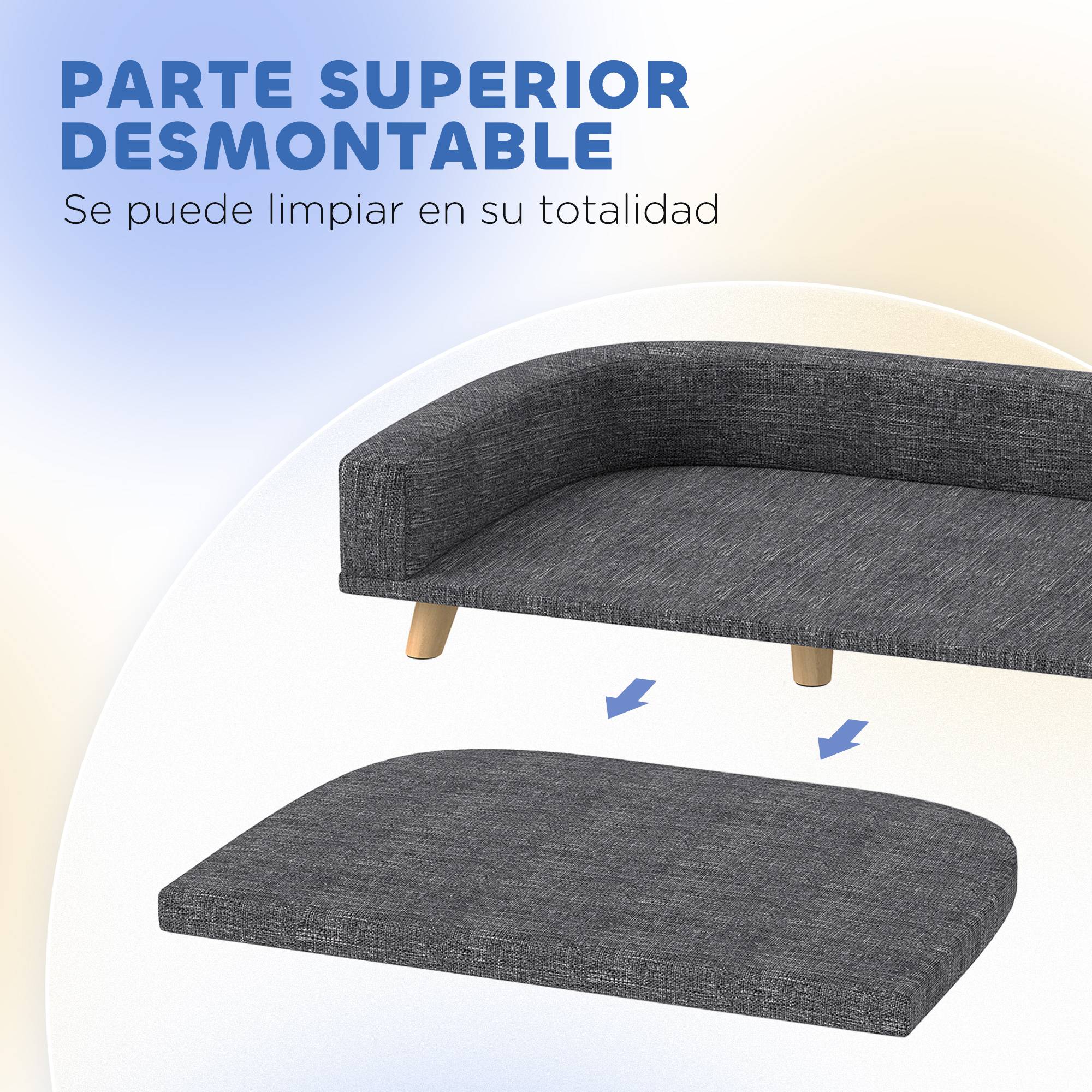 Grand canapé-lit surélevé pour chien avec coussin lavable et pieds en bois, capacité de charge de 30 kg, 98 x 67 x 25 cm, gris foncé - Image 7