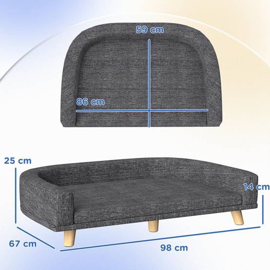 Grand canapé-lit surélevé pour chien avec coussin lavable et pieds en bois, capacité de charge de 30 kg, 98 x 67 x 25 cm, gris foncé - Image 5