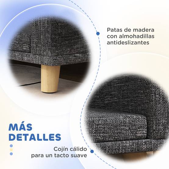 Grand canapé-lit surélevé pour chien avec coussin lavable et pieds en bois, capacité de charge de 30 kg, 98 x 67 x 25 cm, gris foncé - Image 8
