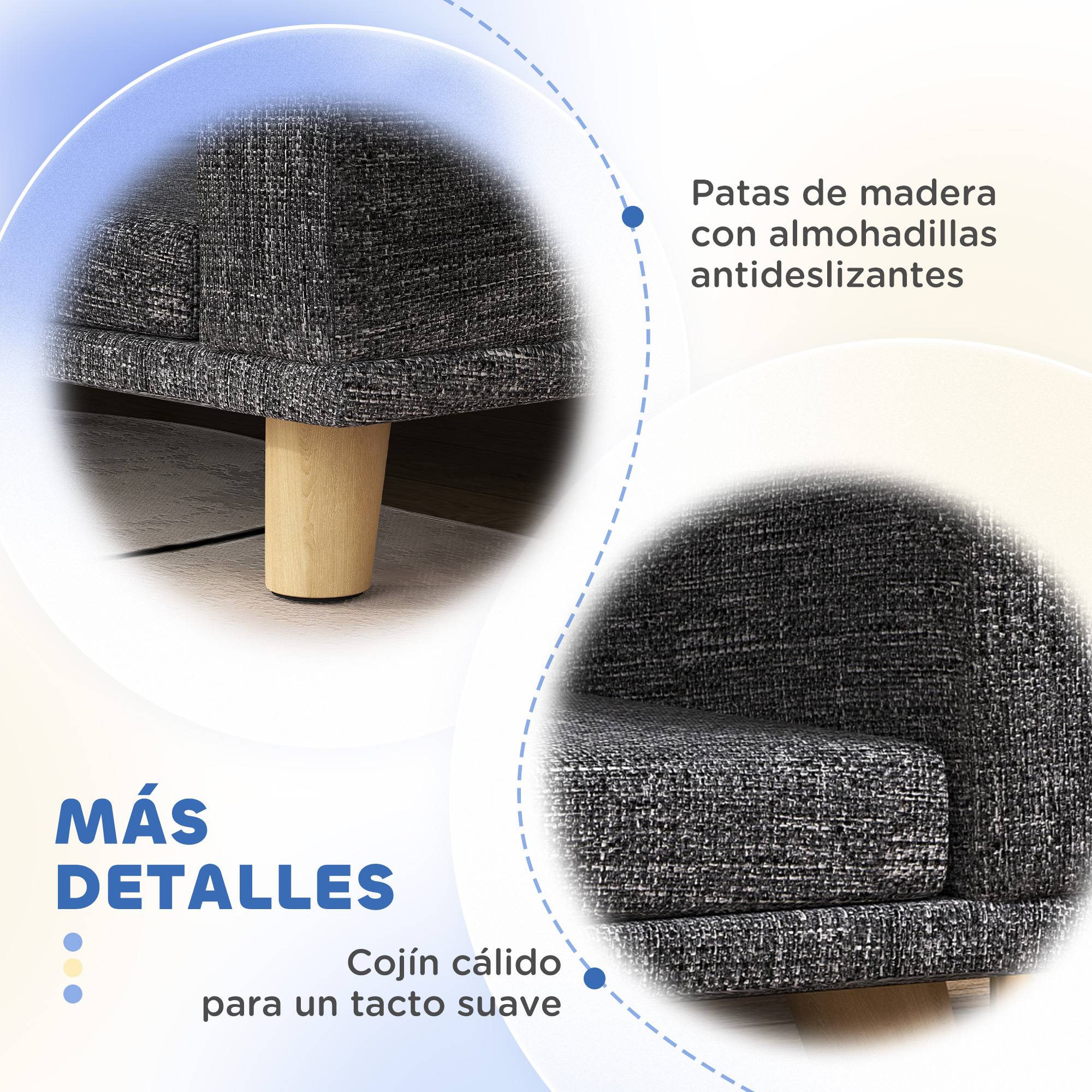 Grand canapé-lit surélevé pour chien avec coussin lavable et pieds en bois, capacité de charge de 30 kg, 98 x 67 x 25 cm, gris foncé - Image 8