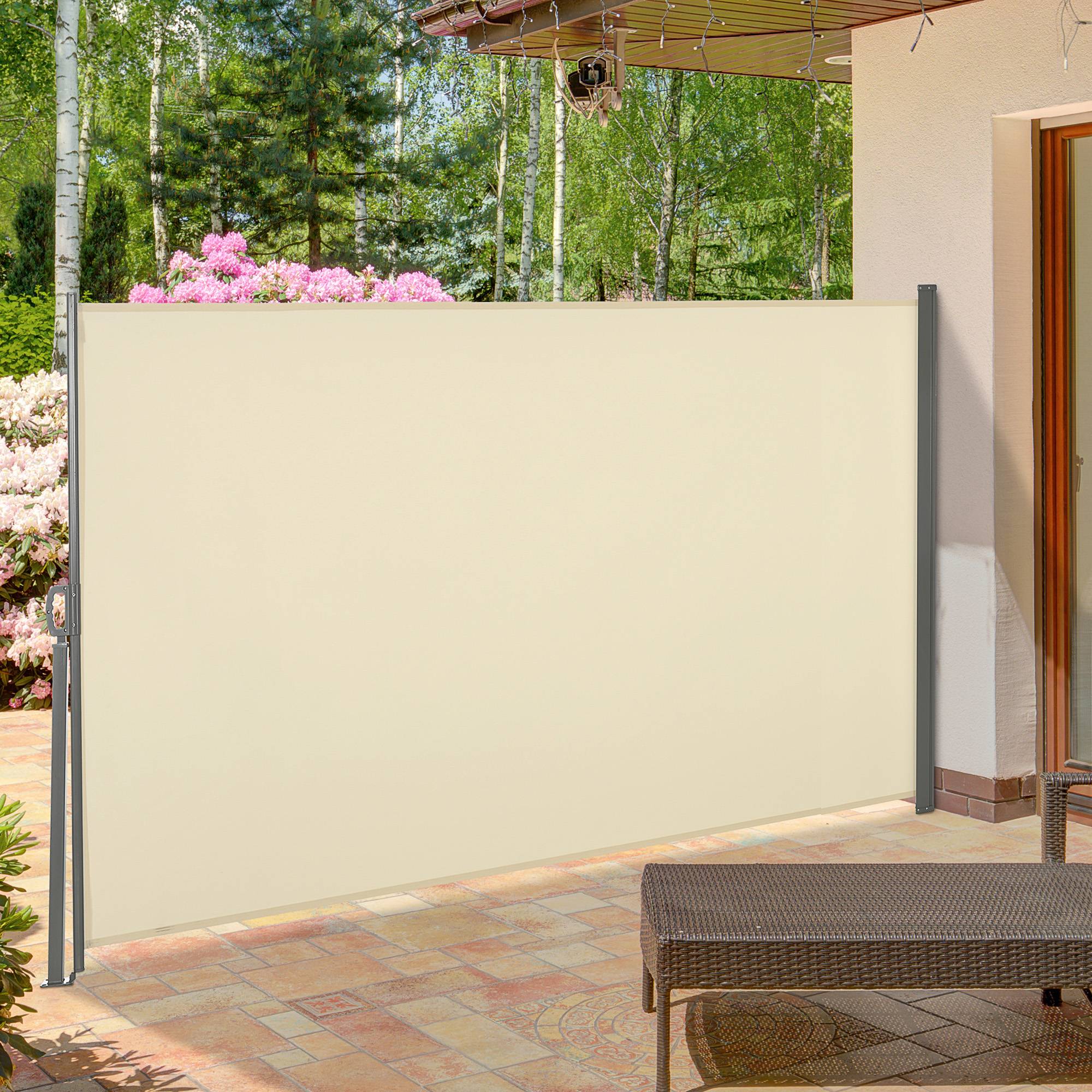 Store latéral rétractable 300 x 160 cm, enrouleur, protection solaire et intimité, pour balcon et terrasse, couleur crème. - Image 3