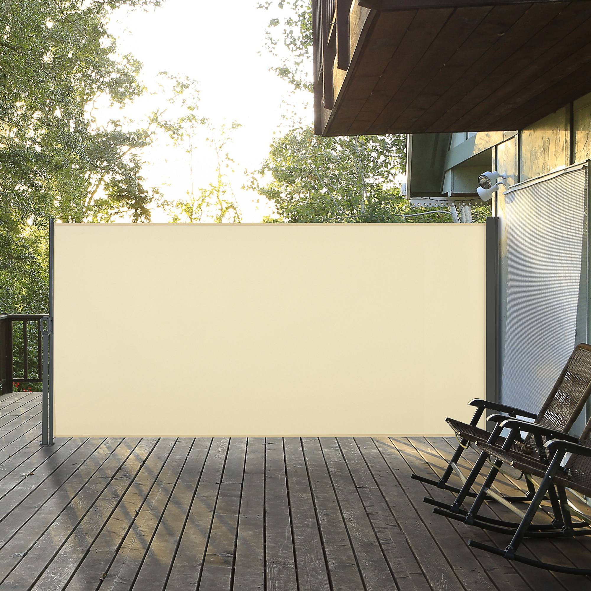 Store latéral rétractable 300 x 160 cm, enrouleur, protection solaire et intimité, pour balcon et terrasse, couleur crème. - Image 4