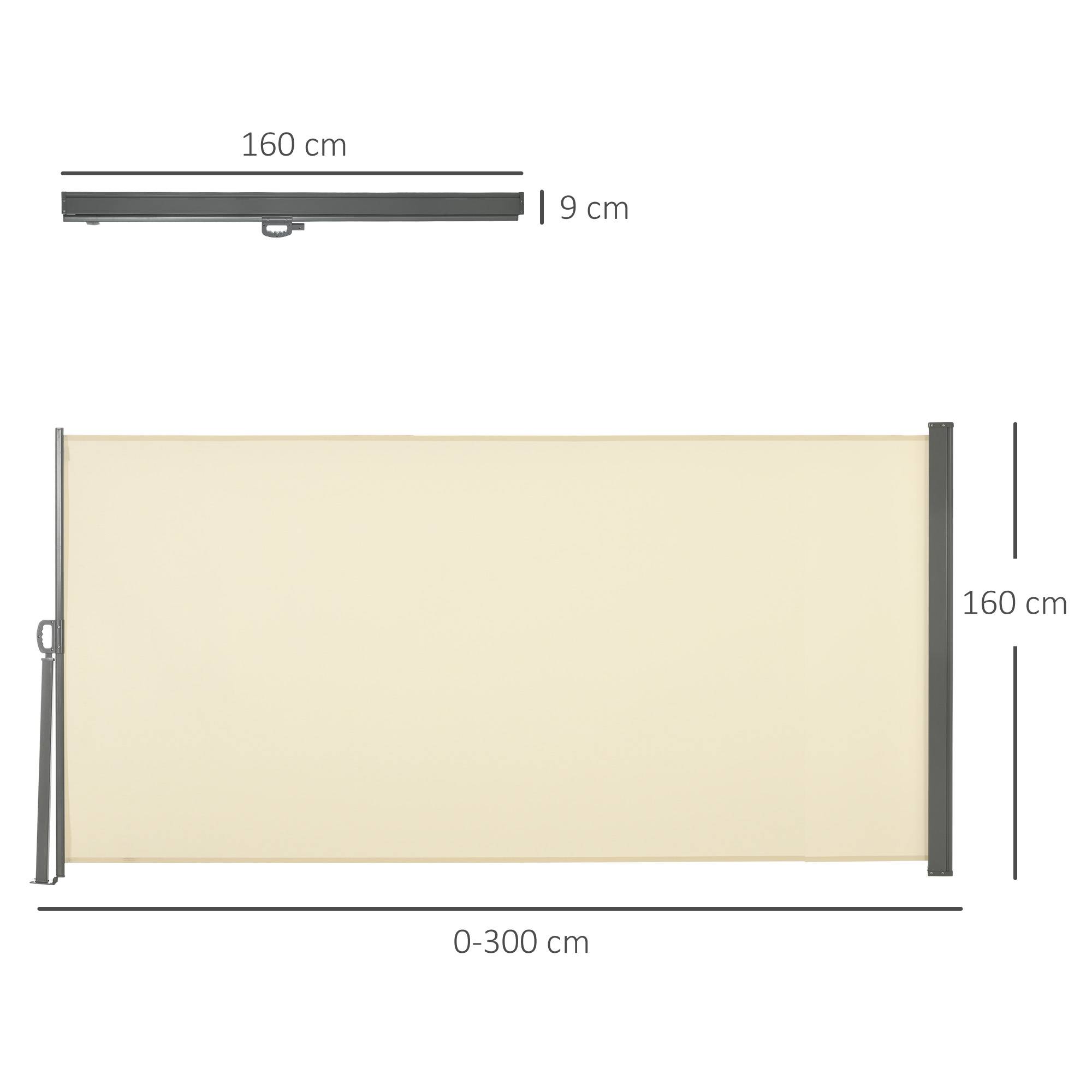 Store latéral rétractable 300 x 160 cm, enrouleur, protection solaire et intimité, pour balcon et terrasse, couleur crème. - Image 5