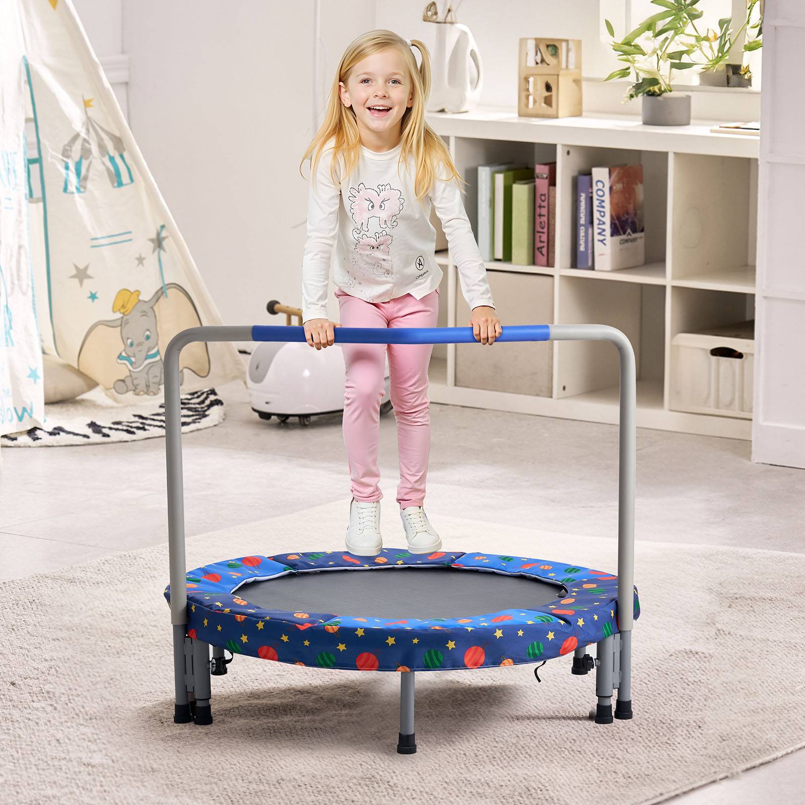 Vevor - VEVOR Trampoline pliable pour enfants 955x750 mm, mini trampoline intérieur/extérieur, poignée, bleu, 3 ans et + - Image 8