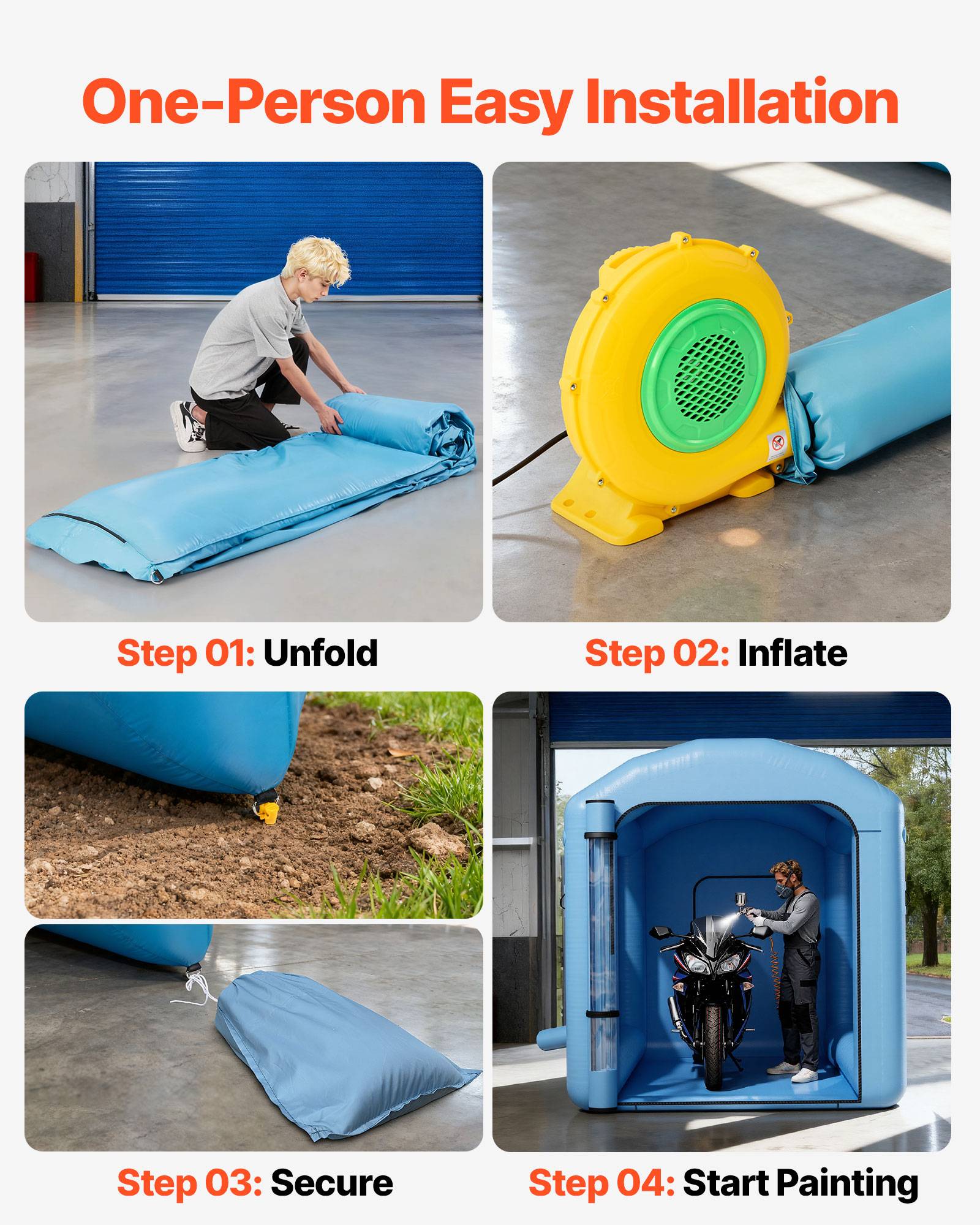 Vevor - VEVOR Cabine de peinture gonflable 3 x 2,5 x 2,5 m, tente de pulvérisation avec souffleur 550 W et filtration, bleu - Image 7