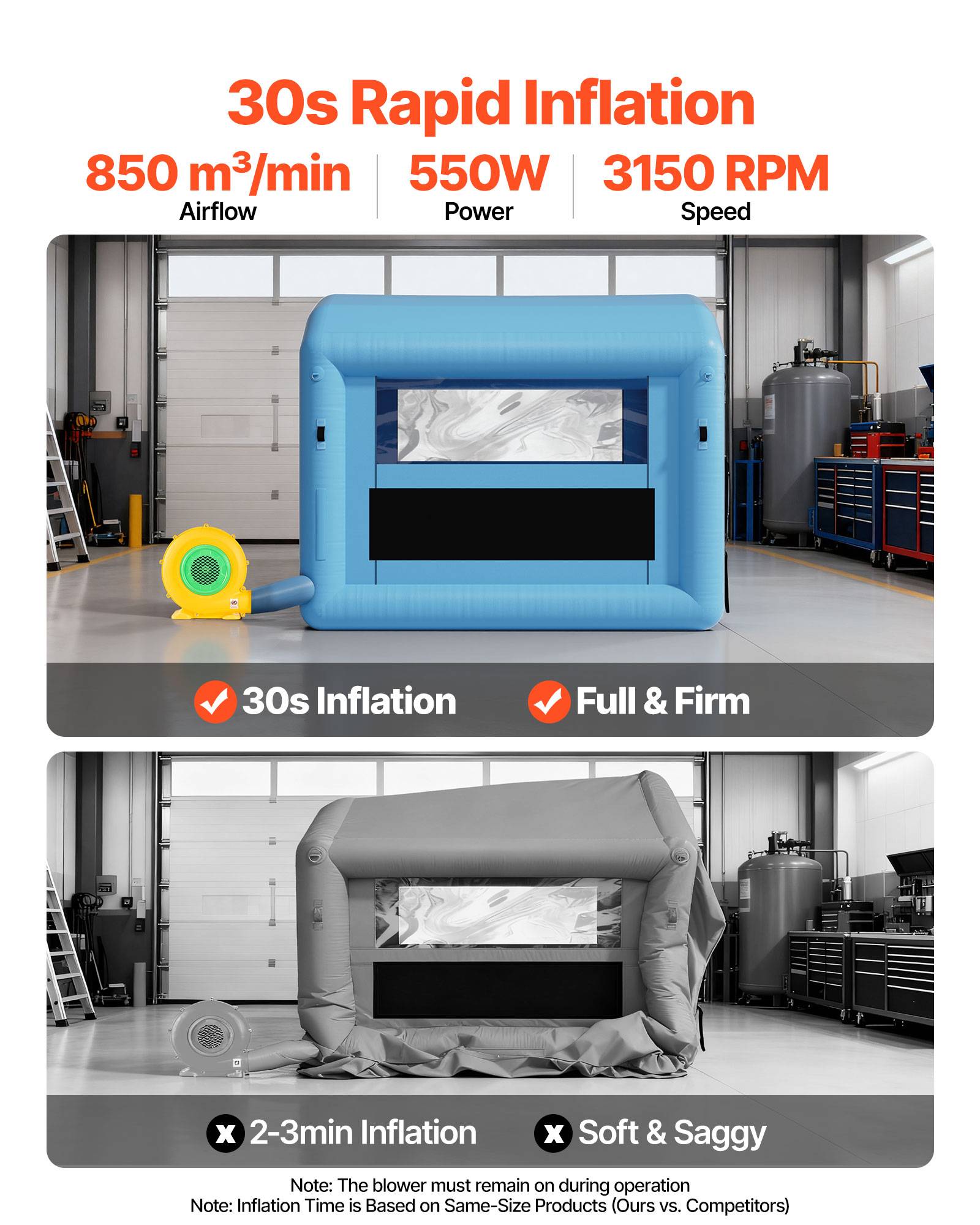 Vevor - VEVOR Cabine de peinture gonflable 3 x 2,5 x 2,5 m, tente de pulvérisation avec souffleur 550 W et filtration, bleu - Image 4
