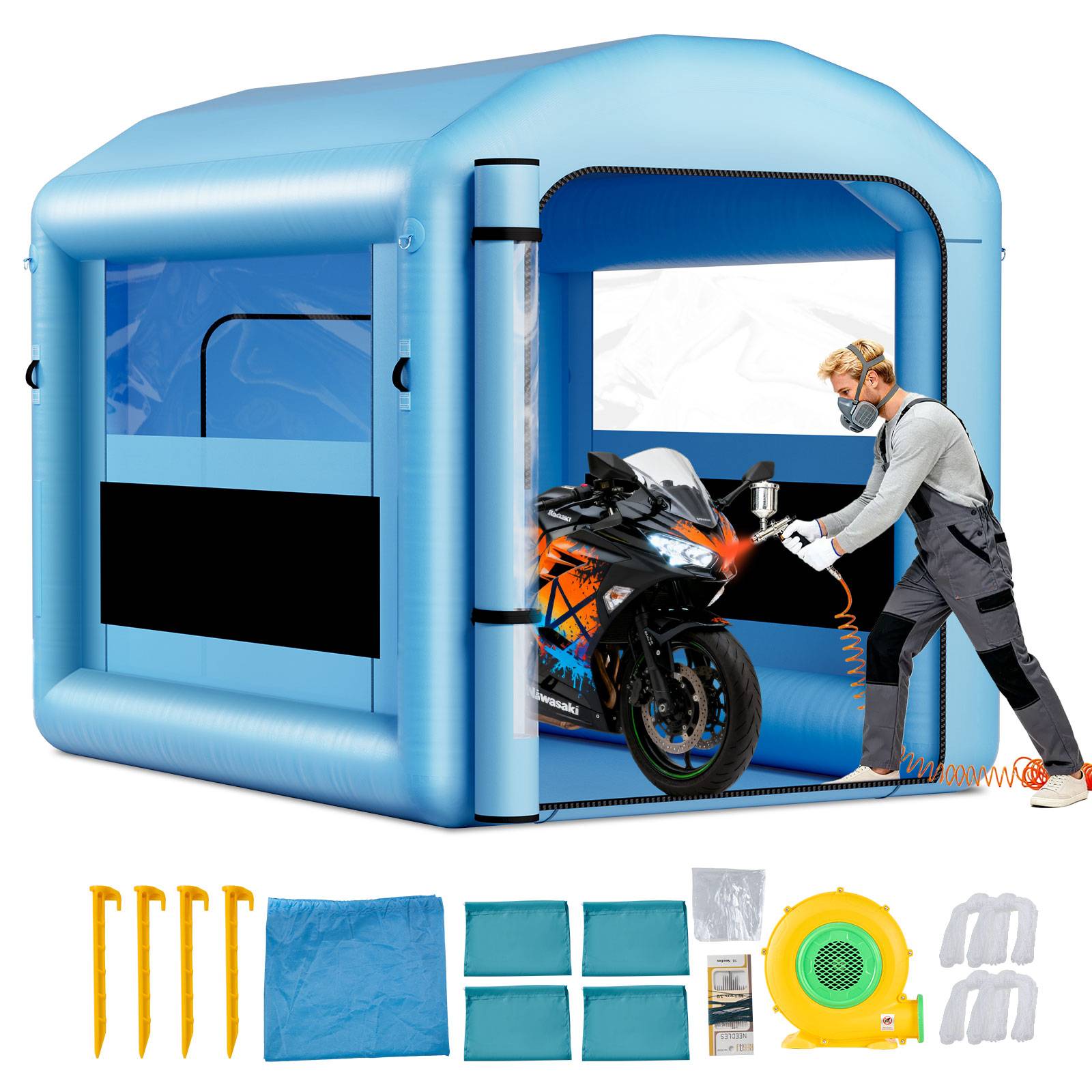 Vevor - VEVOR Cabine de peinture gonflable 3 x 2,5 x 2,5 m, tente de pulvérisation avec souffleur 550 W et filtration, bleu - Image 1