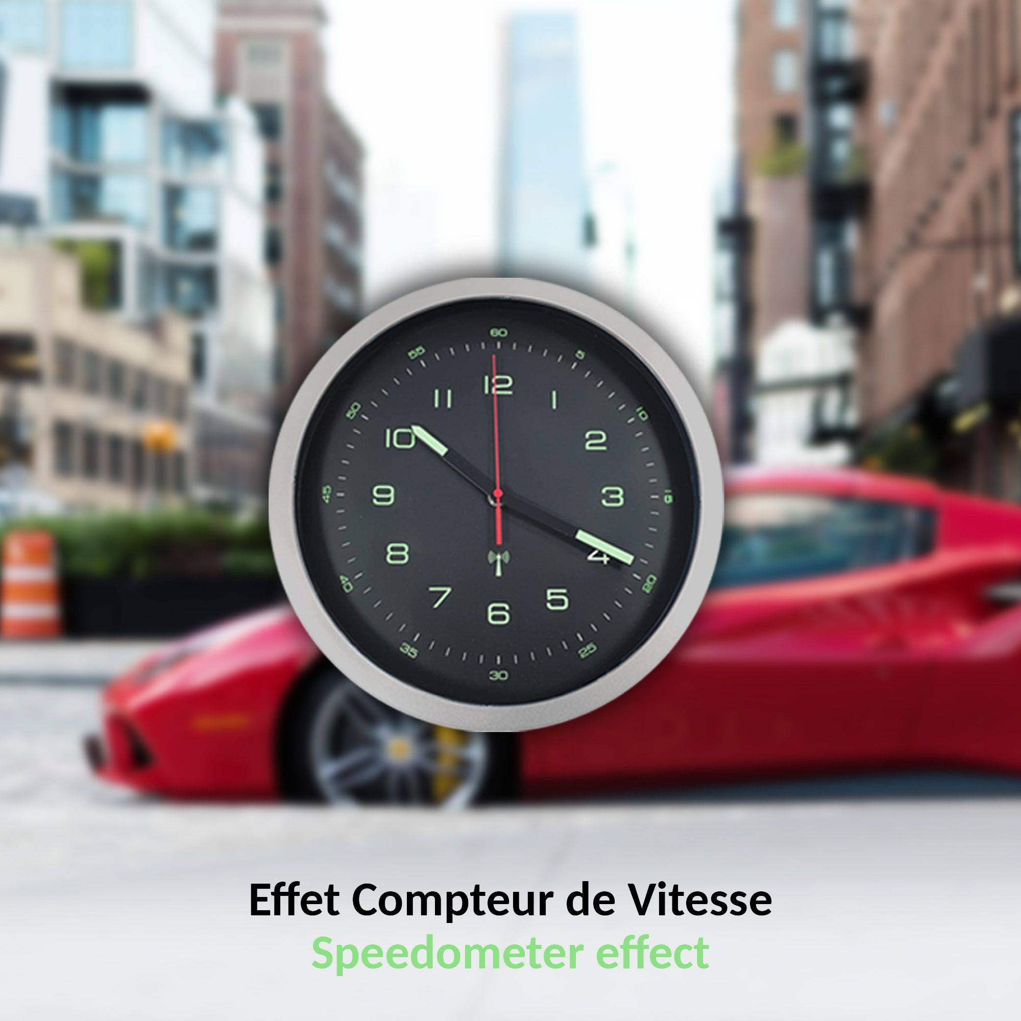 Horloge Murale Style Compteur - Fond Noir Cadre Argent Chiffres Phosphorescents  Ø30 Cm - Image 6