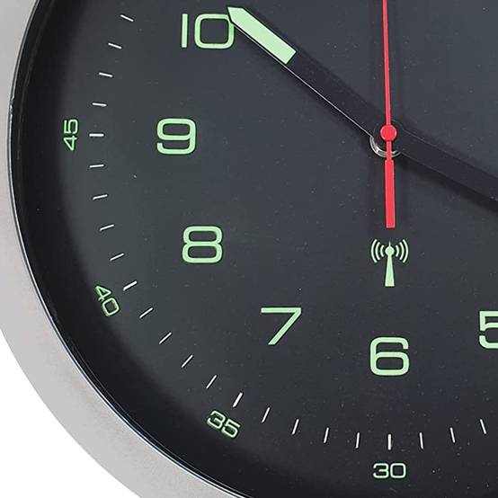 Horloge Murale Style Compteur - Fond Noir Cadre Argent Chiffres Phosphorescents Ø30 Cm - Image 7
