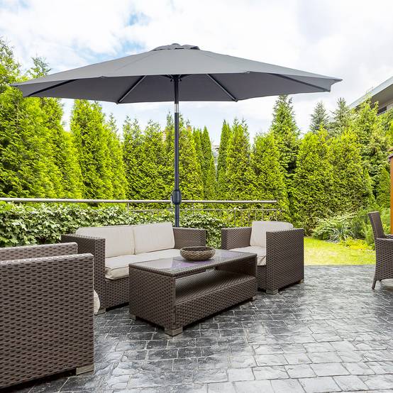 Parasol jardin Ø295x250 cm, manivelle, inclinable, mât métallique amovible, terrasse piscine patio, gris foncé - Image 4