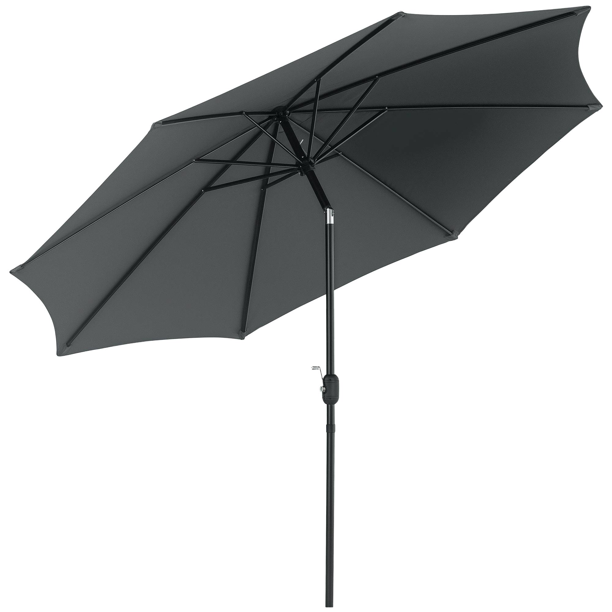 Parasol jardin Ø295x250 cm, manivelle, inclinable, mât métallique amovible, terrasse piscine patio, gris foncé - Image 1