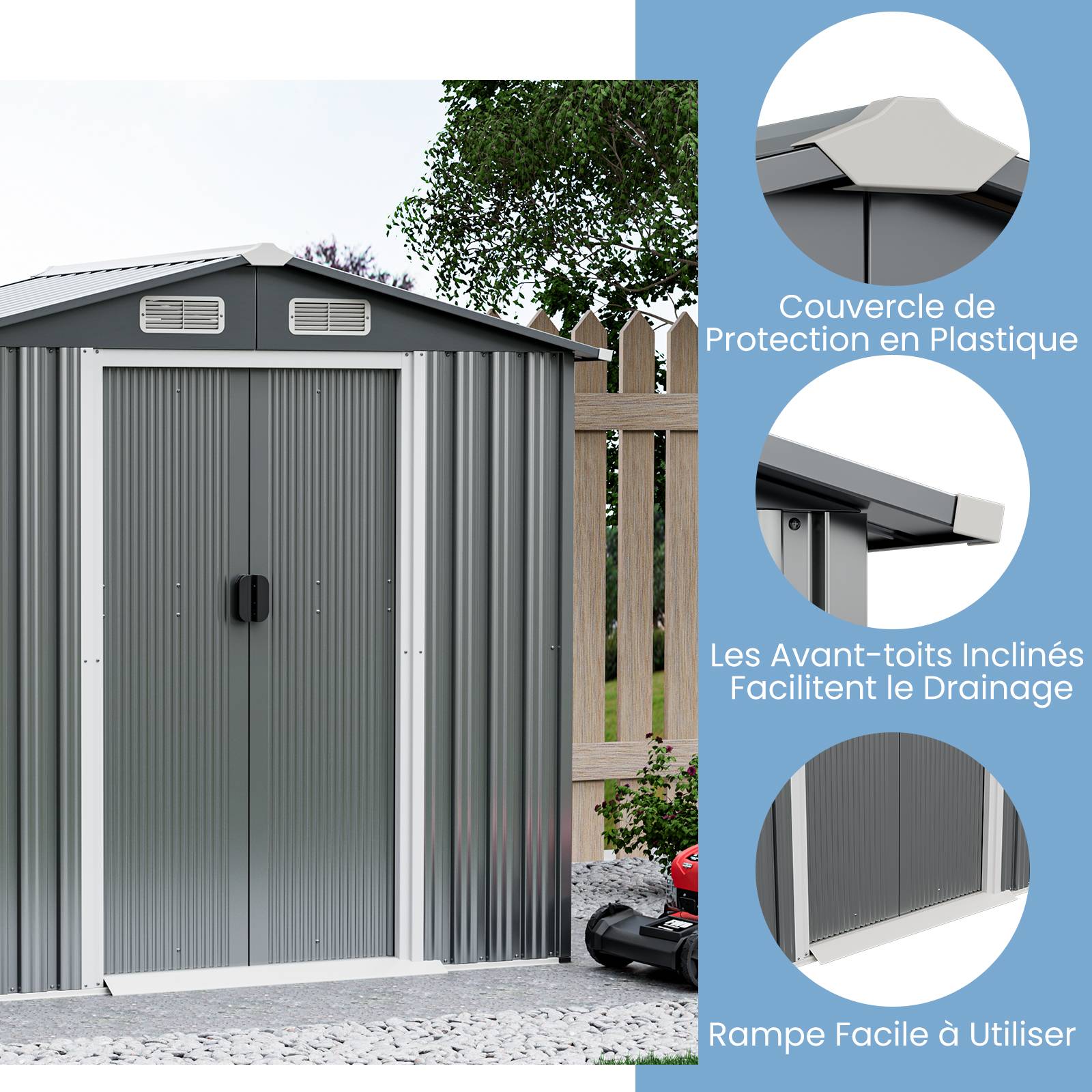 Abri de Jardin Extérieur 2,34m² 196 x 142 cm, Abri à Outils en Métal avec 4 Aérations, Portes, Rampe, Rangement pour Gants et Outils pour Jardin et Fe - Image 3