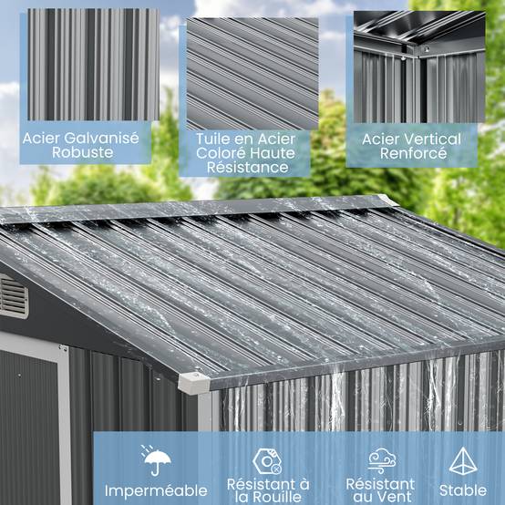 Abri de Jardin Extérieur 2,34m² 196 x 142 cm, Abri à Outils en Métal avec 4 Aérations, Portes, Rampe, Rangement pour Gants et Outils pour Jardin et Fe - Image 4