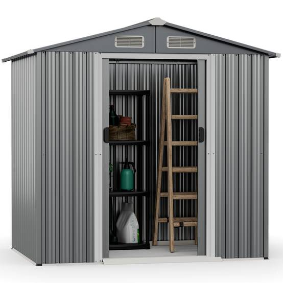 Abri de Jardin Extérieur 2,34m² 196 x 142 cm, Abri à Outils en Métal avec 4 Aérations, Portes, Rampe, Rangement pour Gants et Outils pour Jardin et Fe - Image 1