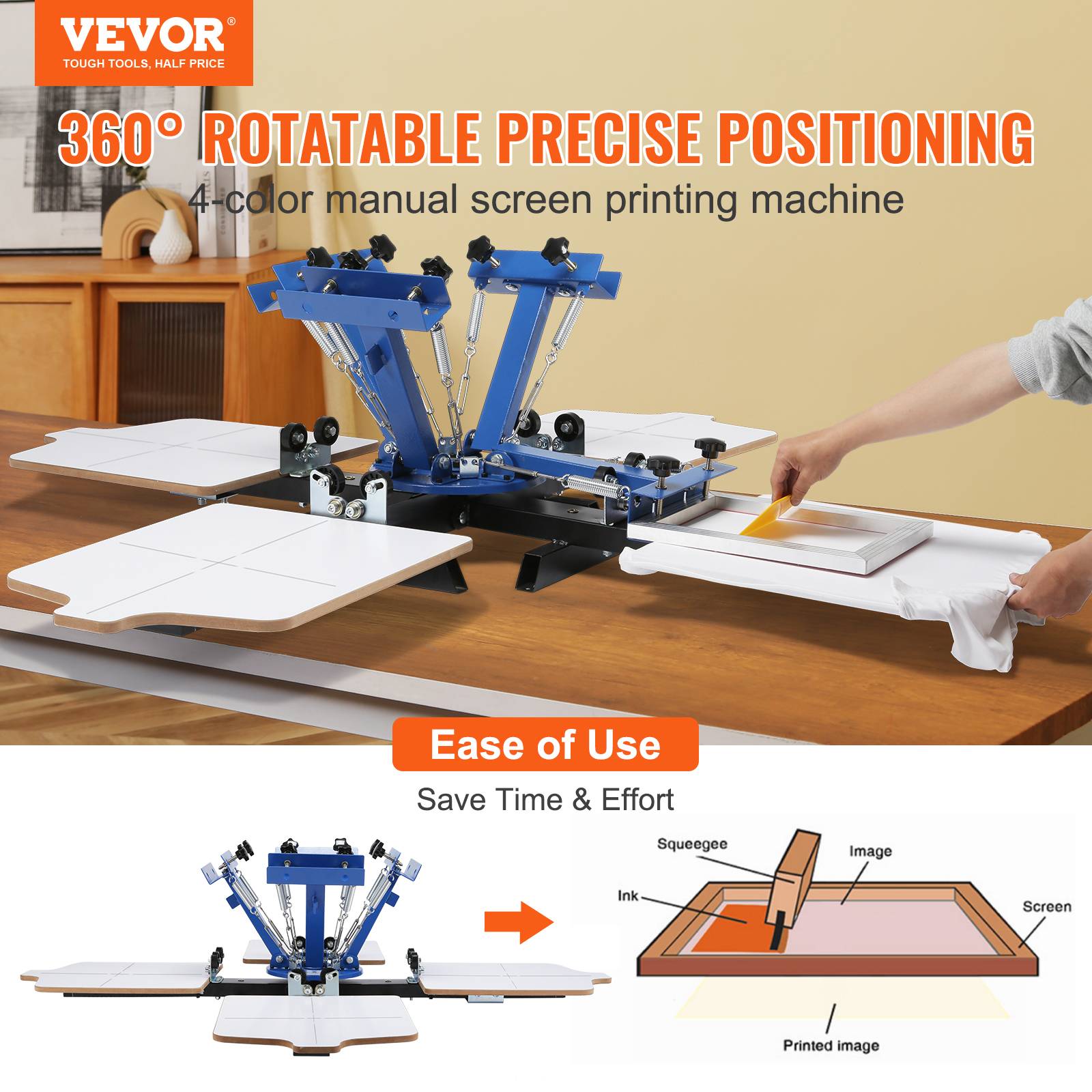 Vevor - VEVOR Machine sérigraphie 4 couleurs 4 stations, plateau 54x45 cm, rotative 360°. T-shirt, bois. - Image 2