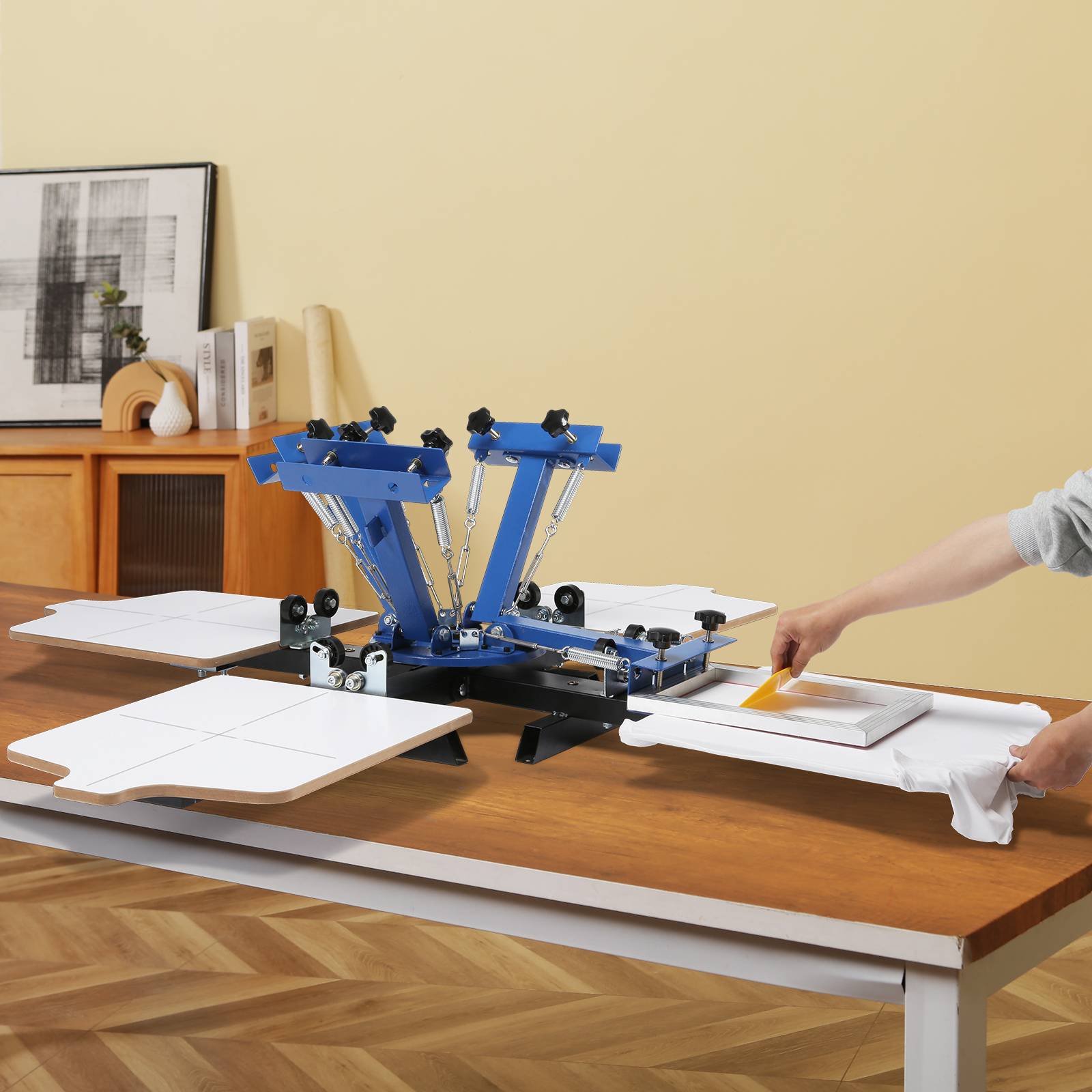 Vevor - VEVOR Machine sérigraphie 4 couleurs 4 stations, plateau 54x45 cm, rotative 360°. T-shirt, bois. - Image 8
