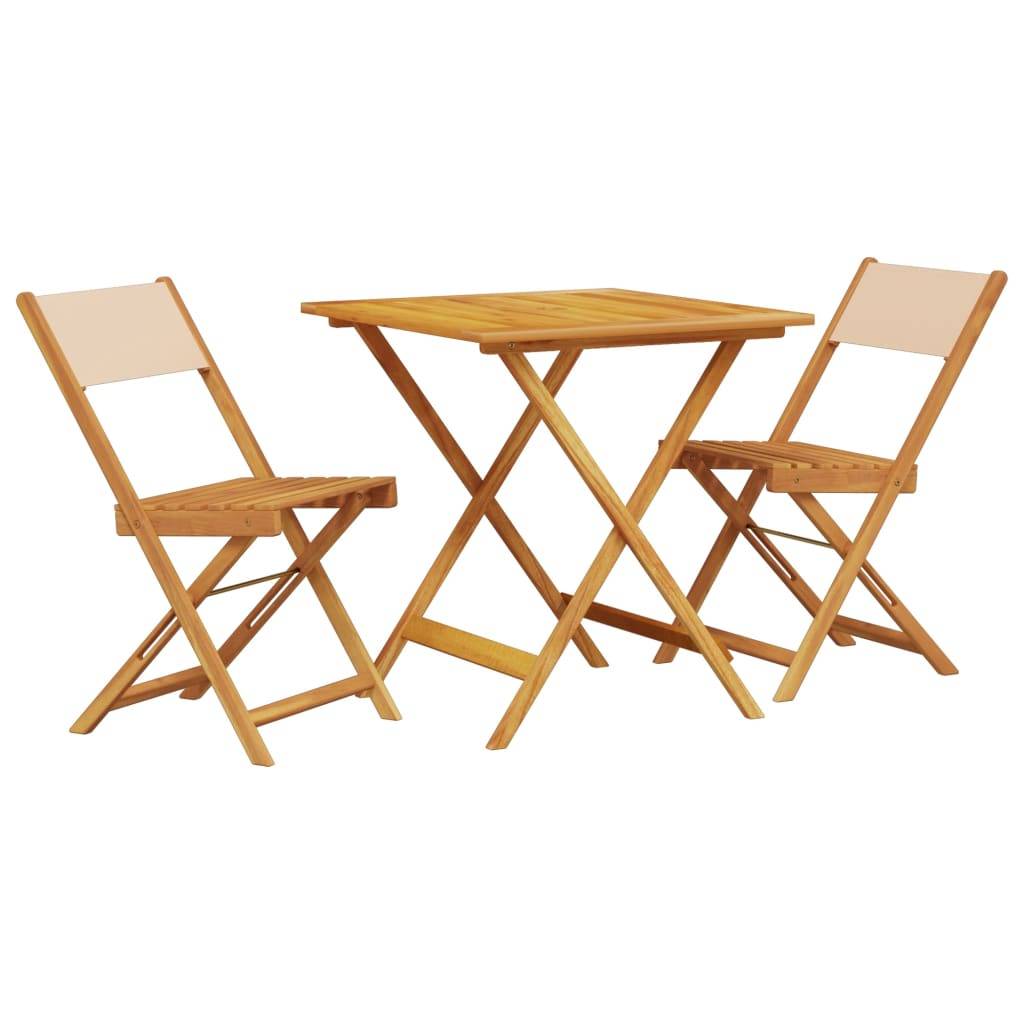 ComfortXL - Salon de Jardin Bistro 2 Personnes Bois d'Acacia Pliable et Tissu pour Extérieur Beige 3 pcs – ComfortXL Outdoor Living - Image 2