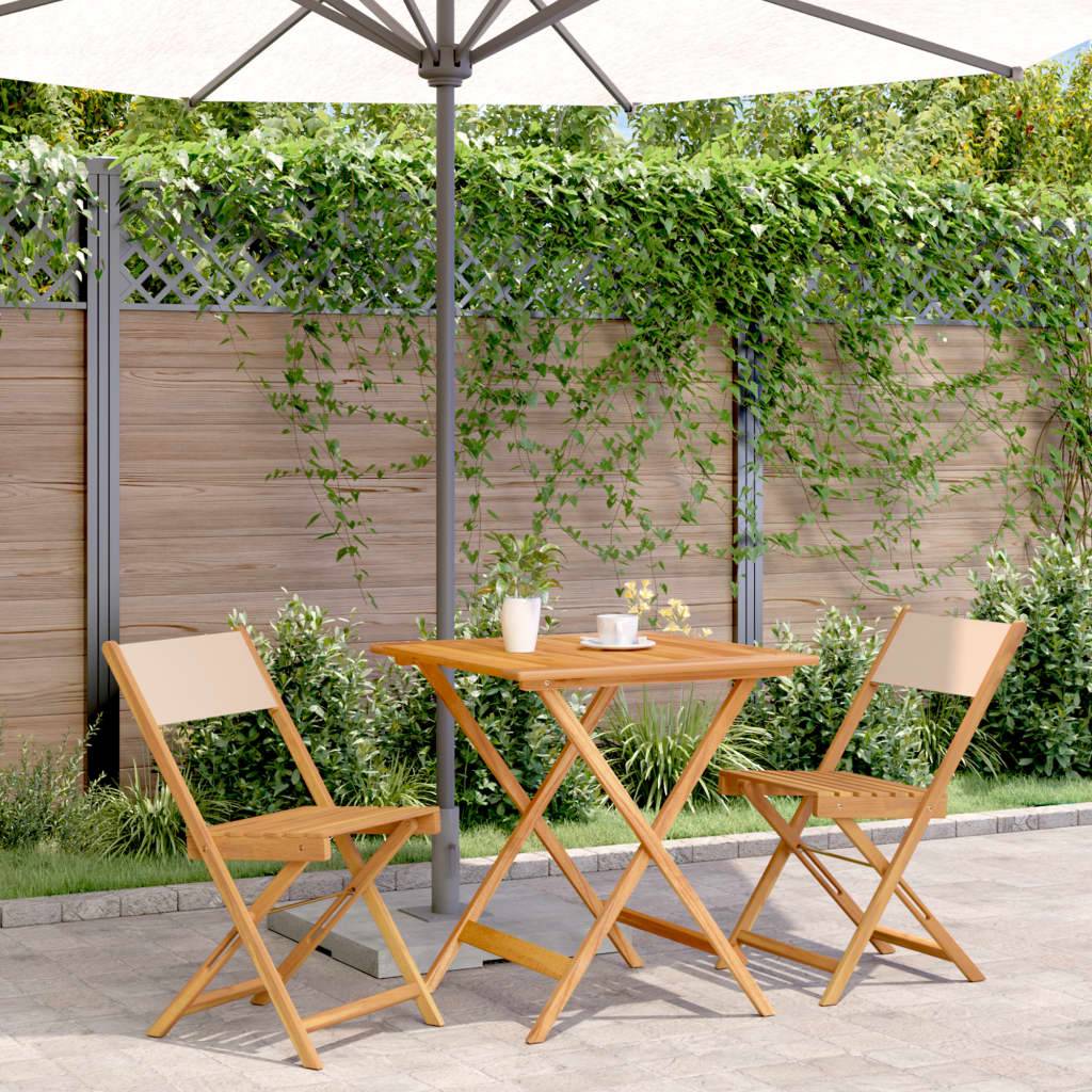 ComfortXL - Salon de Jardin Bistro 2 Personnes Bois d'Acacia Pliable et Tissu pour Extérieur Beige 3 pcs – ComfortXL Outdoor Living - Image 1