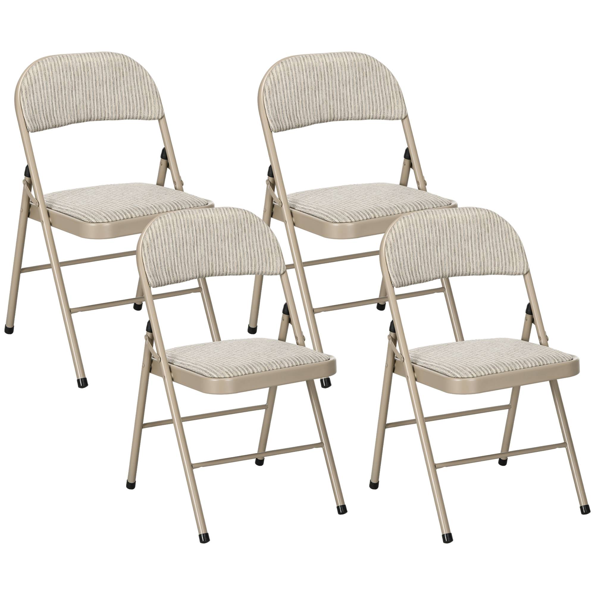 Lot de 4 chaises pliantes chaises de salle à manger portables cadre en acier dim. 45l x 46P x 78H cm beige - Image 1