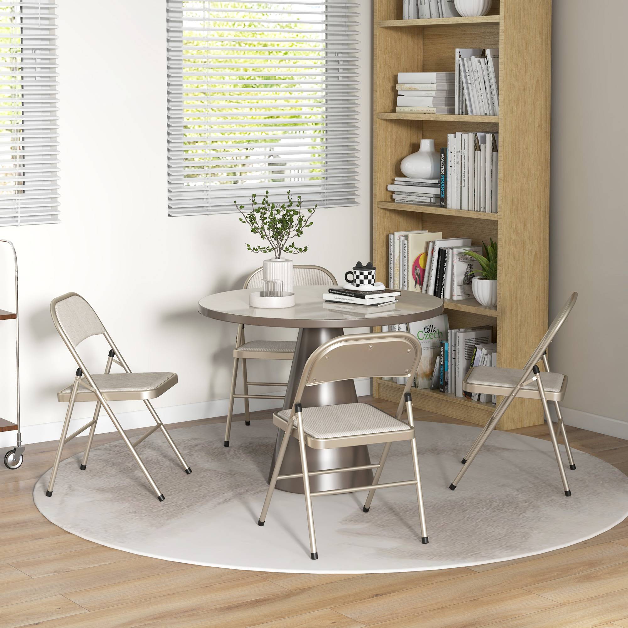 Lot de 4 chaises pliantes chaises de salle à manger portables cadre en acier dim. 45l x 46P x 78H cm beige - Image 4
