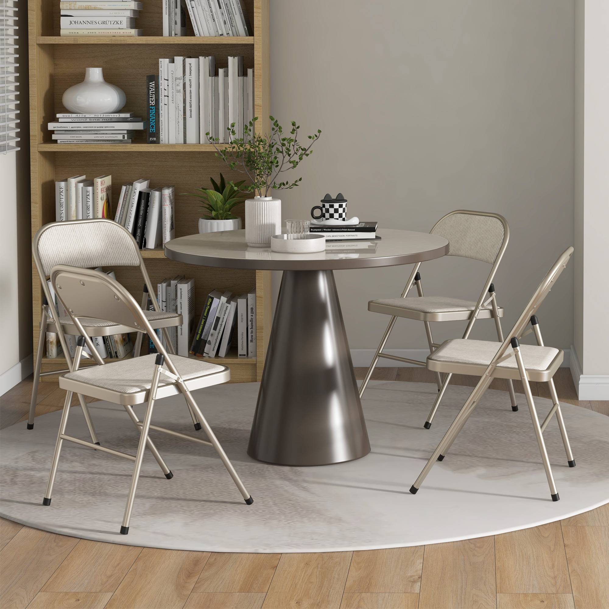 Lot de 4 chaises pliantes chaises de salle à manger portables cadre en acier dim. 45l x 46P x 78H cm beige - Image 9