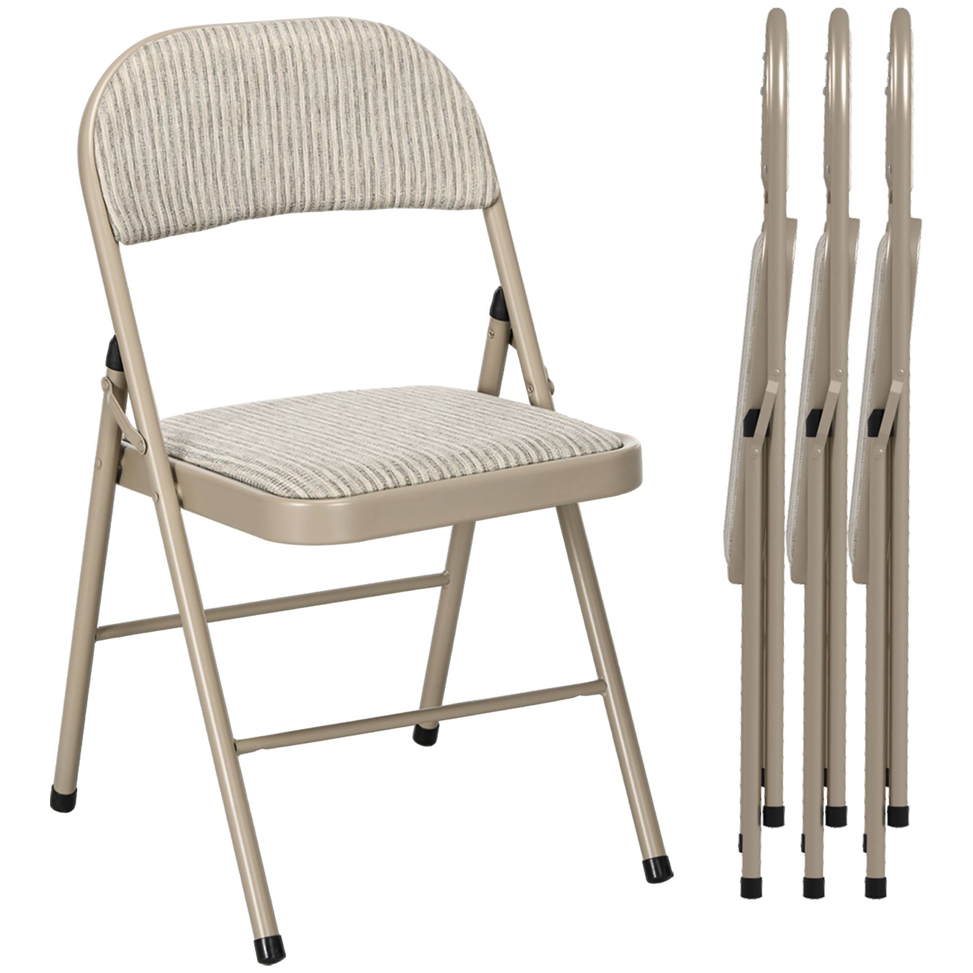 Lot de 4 chaises pliantes chaises de salle à manger portables cadre en acier dim. 45l x 46P x 78H cm beige - Image 2