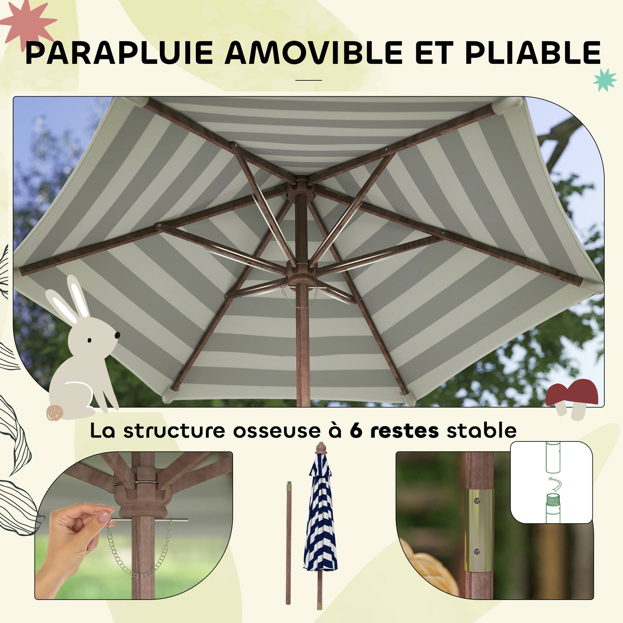 Maison Chic - Ensemble salon de jardin extérieur enfant avec coussins et parasol amovible, rayé bleu marine et blanc - Image 7