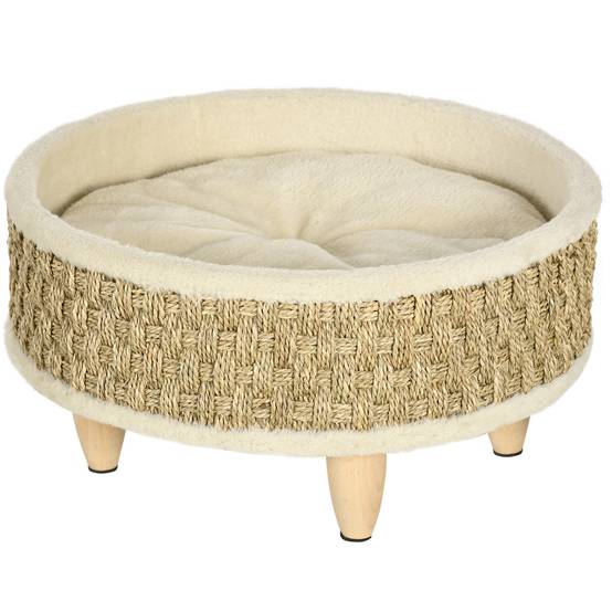 Panier rond sur pieds peluche pour chien et chat style cosy avec coussin 48cm beige - ComfortXL Outdoor Living - Image 2
