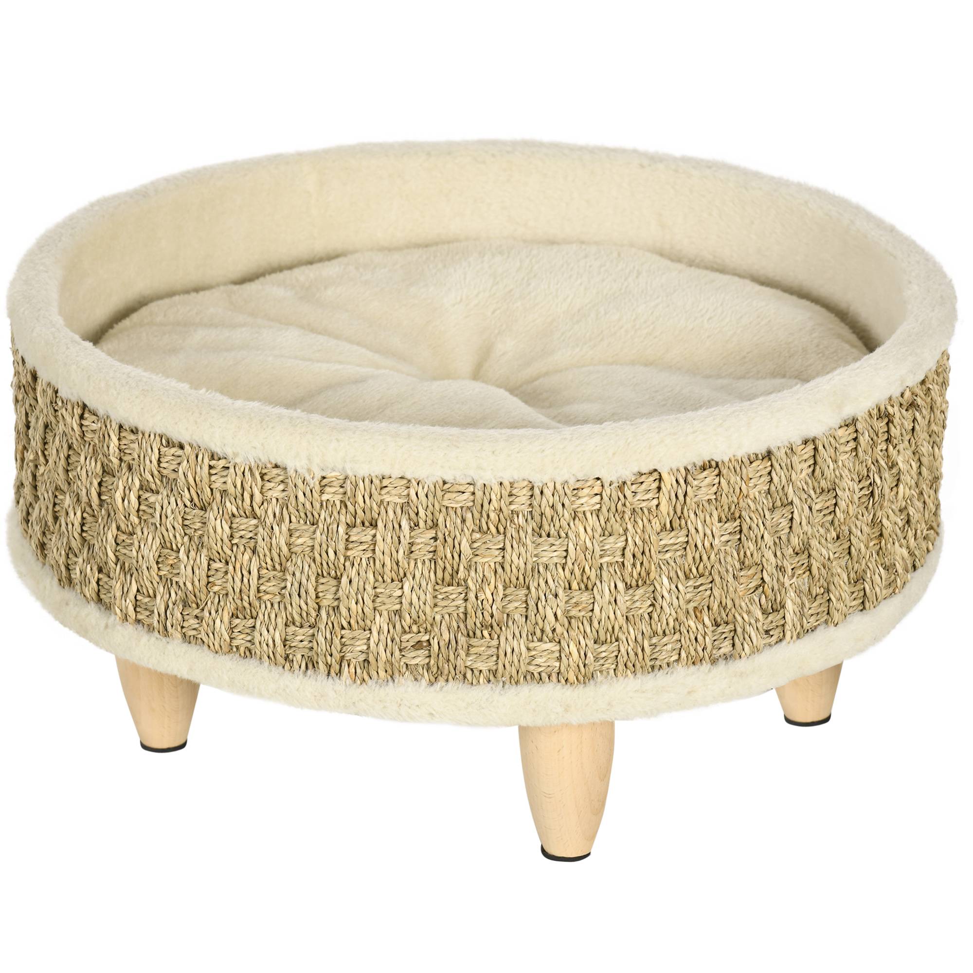 Panier rond sur pieds peluche pour chien et chat style cosy avec coussin 48cm beige - ComfortXL Outdoor Living - Image 2