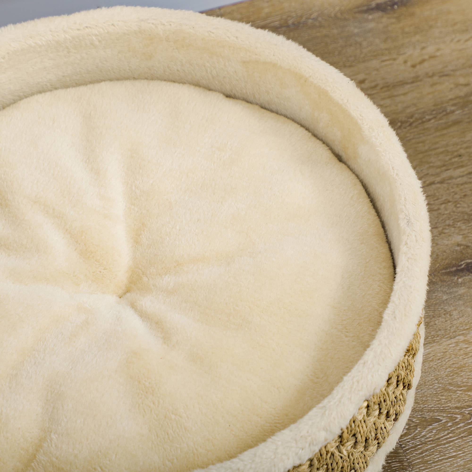 Panier rond sur pieds peluche pour chien et chat style cosy avec coussin 48cm beige - ComfortXL Outdoor Living - Image 10
