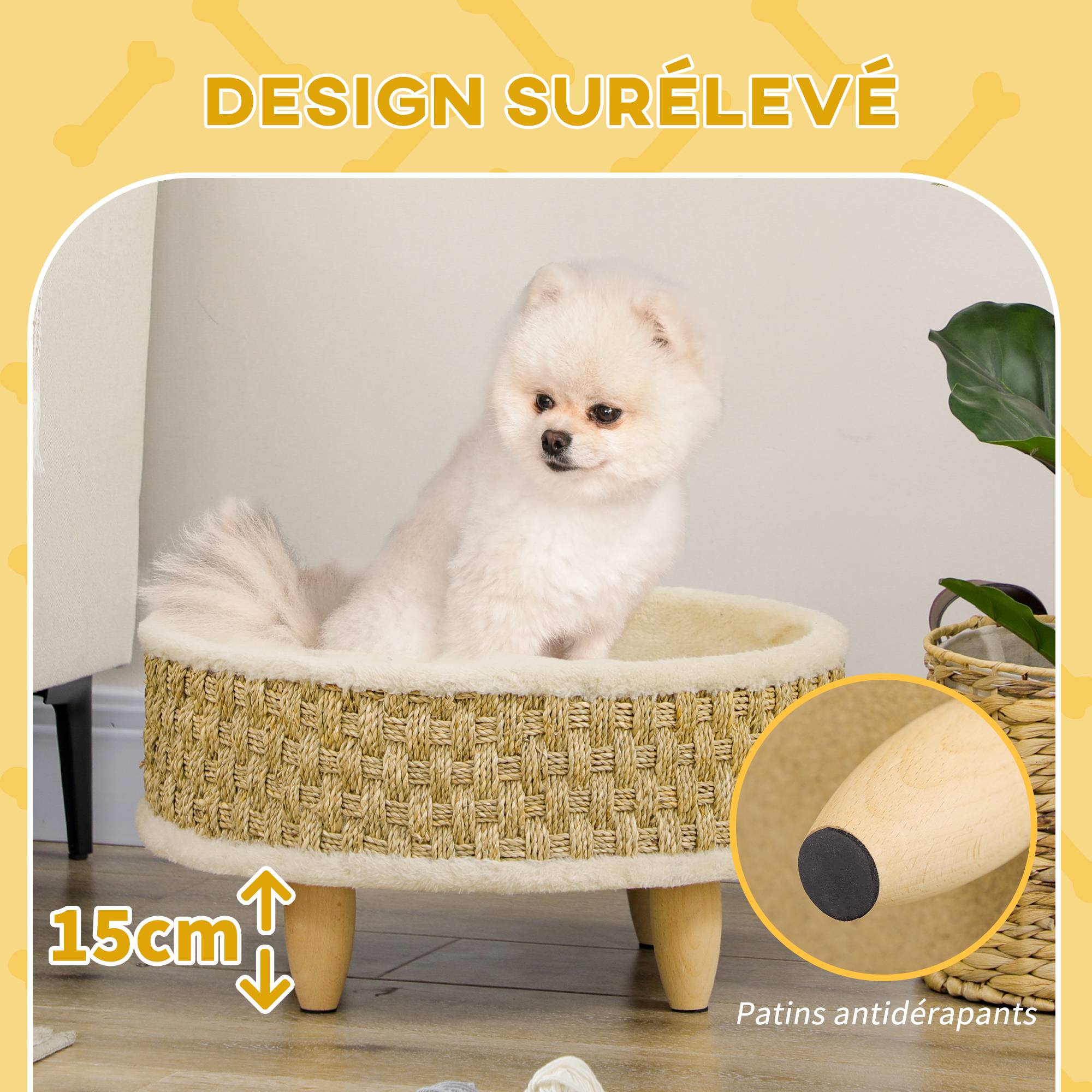 Panier rond sur pieds peluche pour chien et chat style cosy avec coussin 48cm beige - ComfortXL Outdoor Living - Image 9