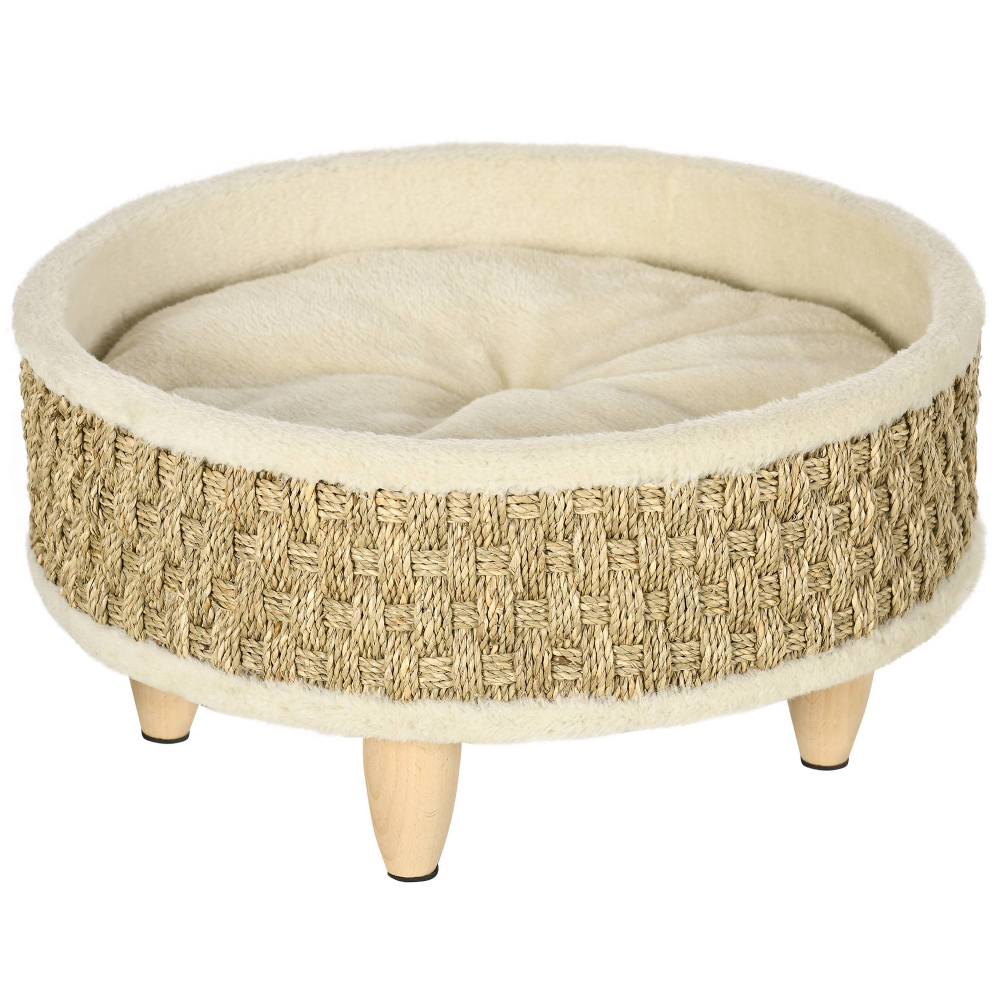 Panier rond sur pieds peluche pour chien et chat style cosy avec coussin 48cm beige - ComfortXL Outdoor Living - Image 1
