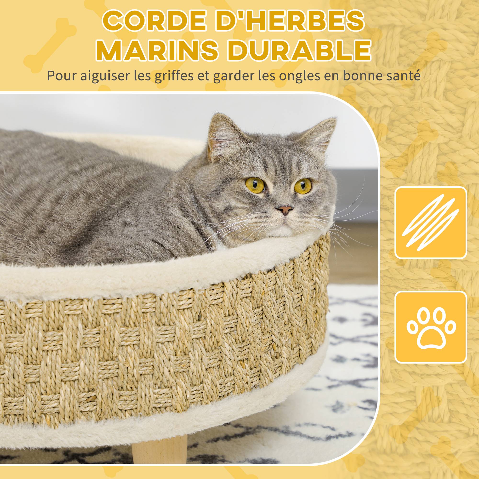 Panier rond sur pieds peluche pour chien et chat style cosy avec coussin 48cm beige - ComfortXL Outdoor Living - Image 7