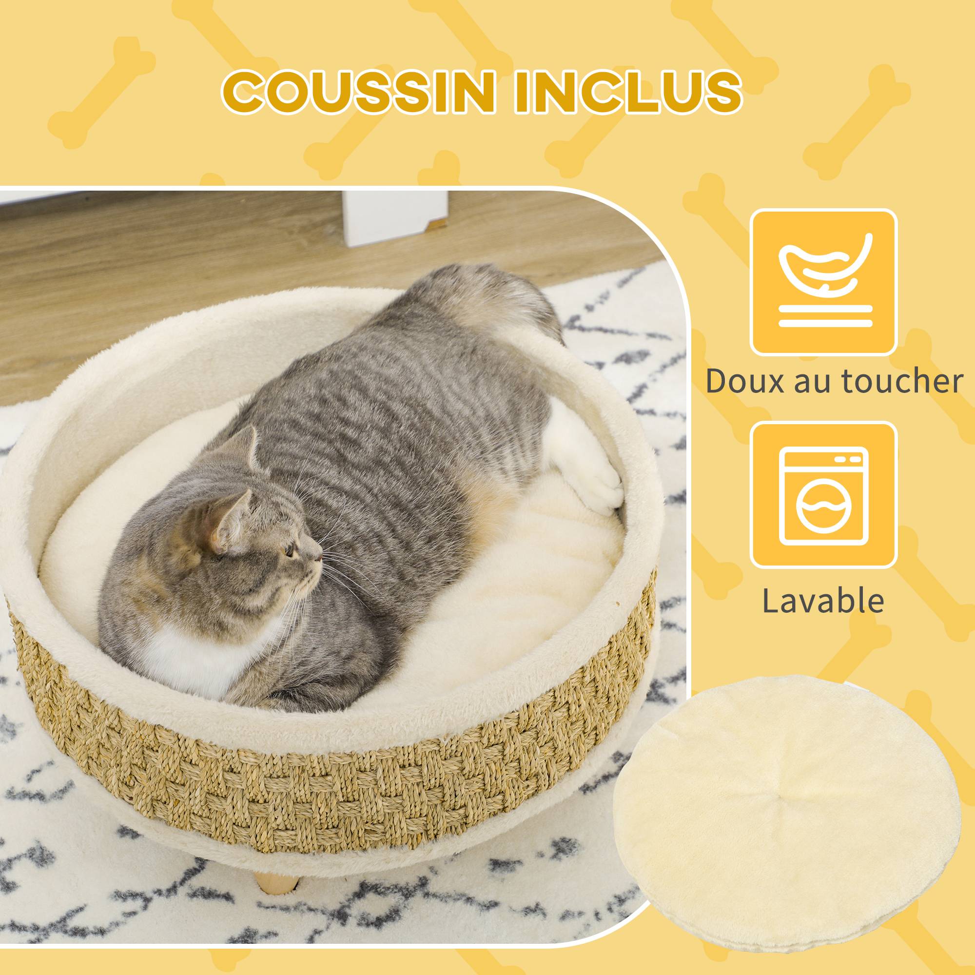 Panier rond sur pieds peluche pour chien et chat style cosy avec coussin 48cm beige - ComfortXL Outdoor Living - Image 8