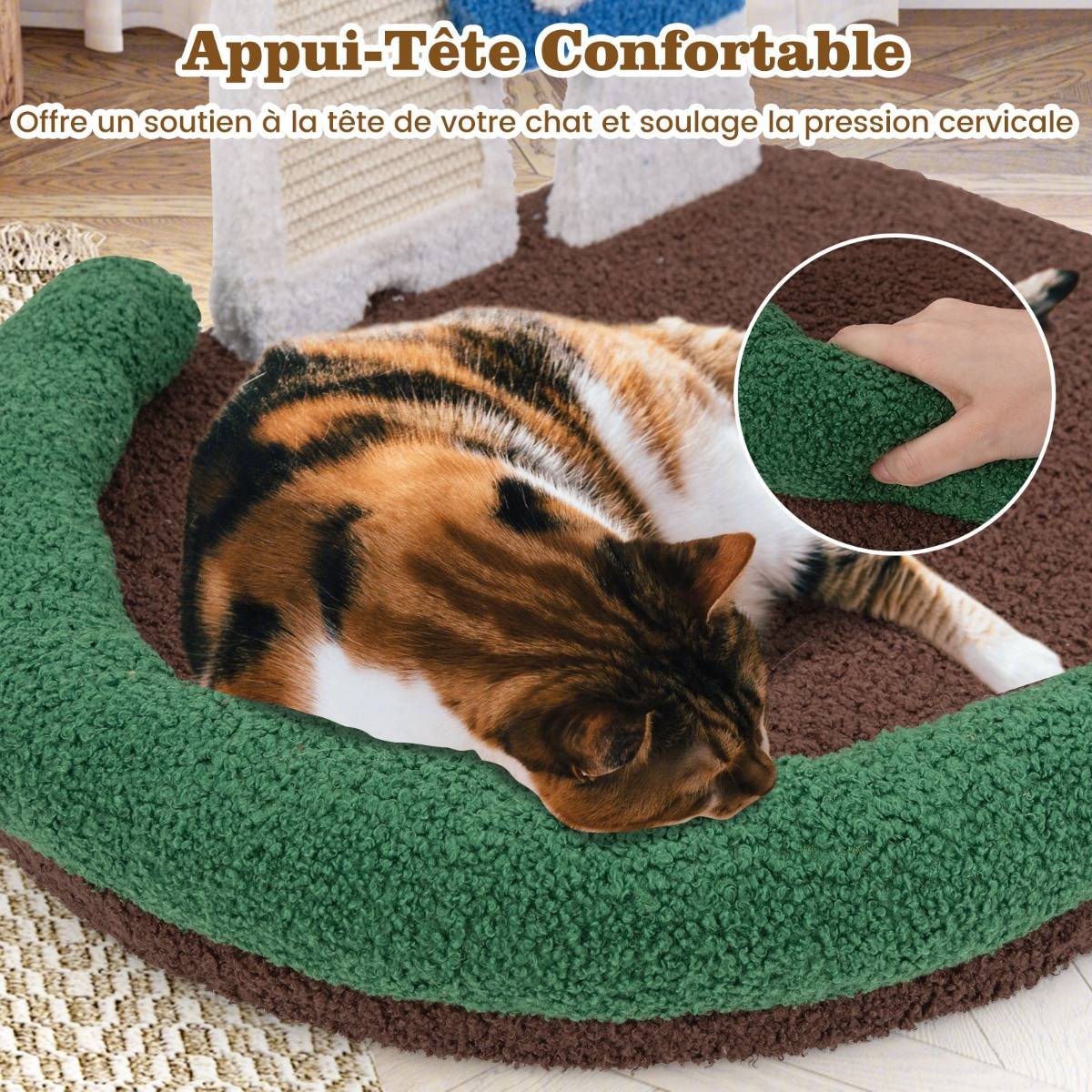 Lit pour Chat en Forme de Champignon Griffoir en Sisal avec Grande Plateforme Boule à Ressort Appui-tête Rembourré en Coton PP Plateforme - Image 7