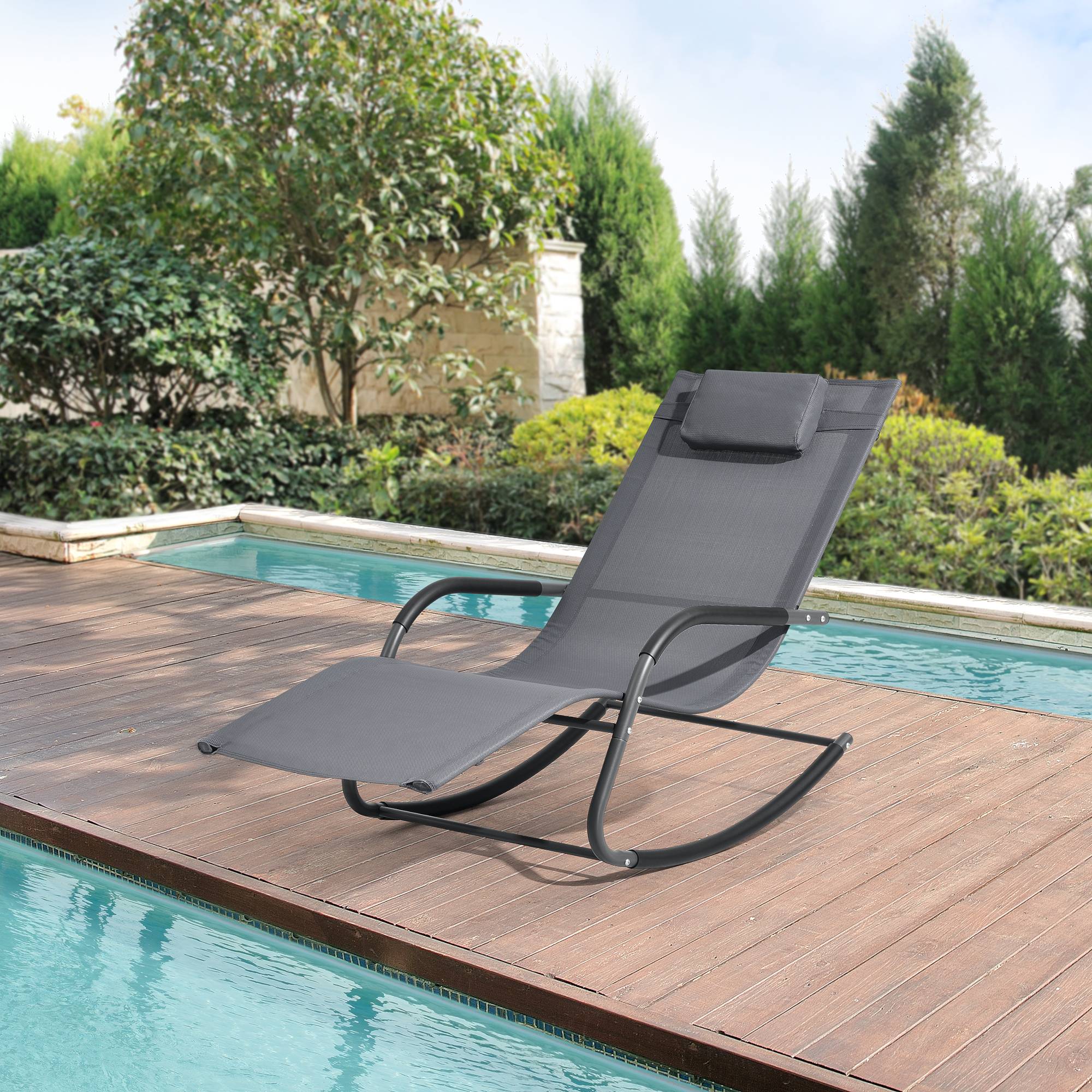 Bain de Soleil à Bascule Caracena Acier Textile 147 x 63 x 89 cm Gris Foncé [en.casa] - Image 2