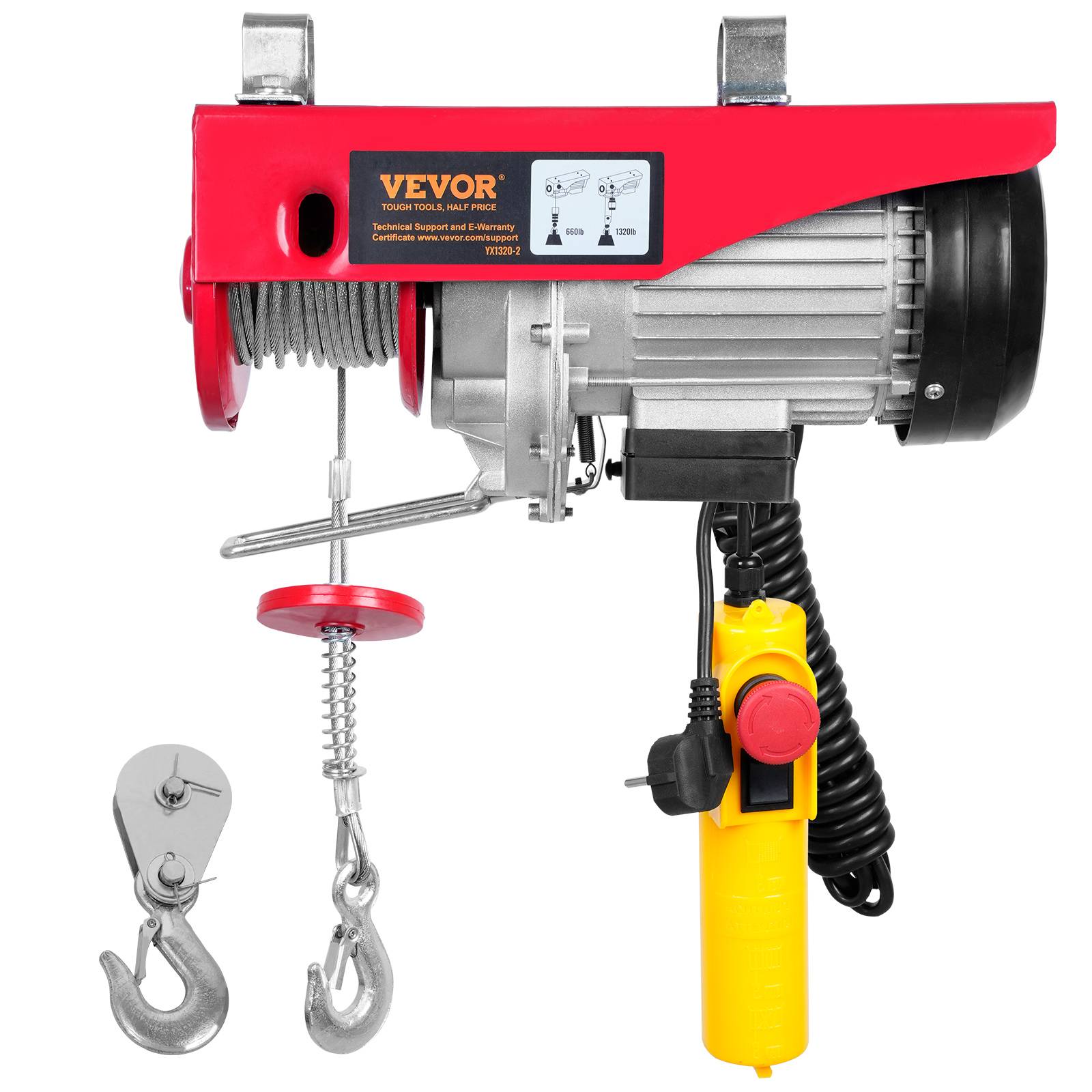 VEVOR Treuil électrique 600kg, télécommande filaire, 1150W, câble 12m, usage industriel. - Image 1