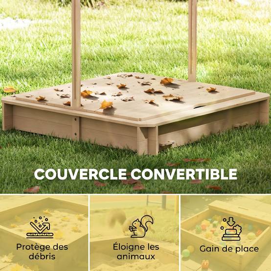 Outsunny - Bac à sable carré en bois pour enfant dim. 106L x 106l cm avec bancs et couvercle - auvent réglable - Outsunny - Image 6